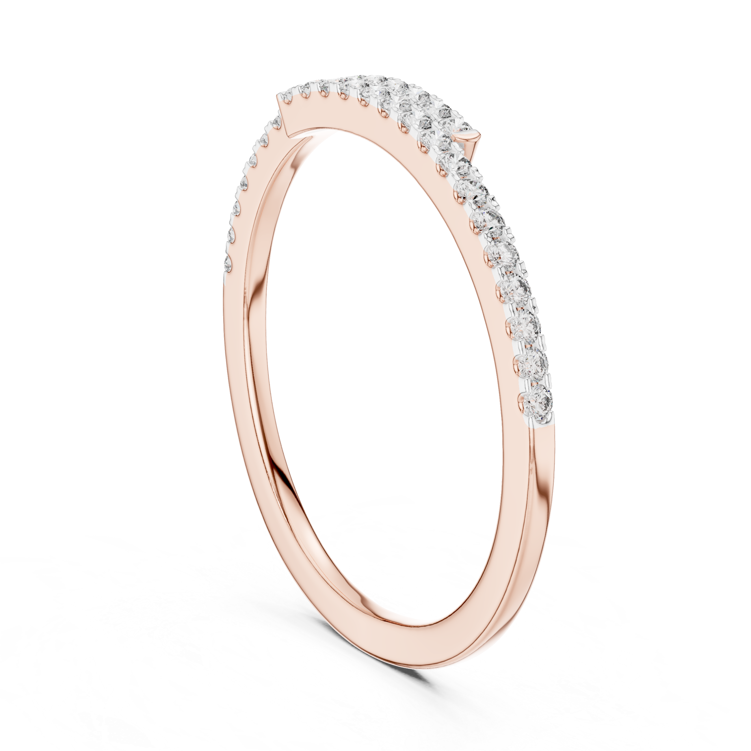 Gold band with a curved row of channel-set sparkling diamonds.