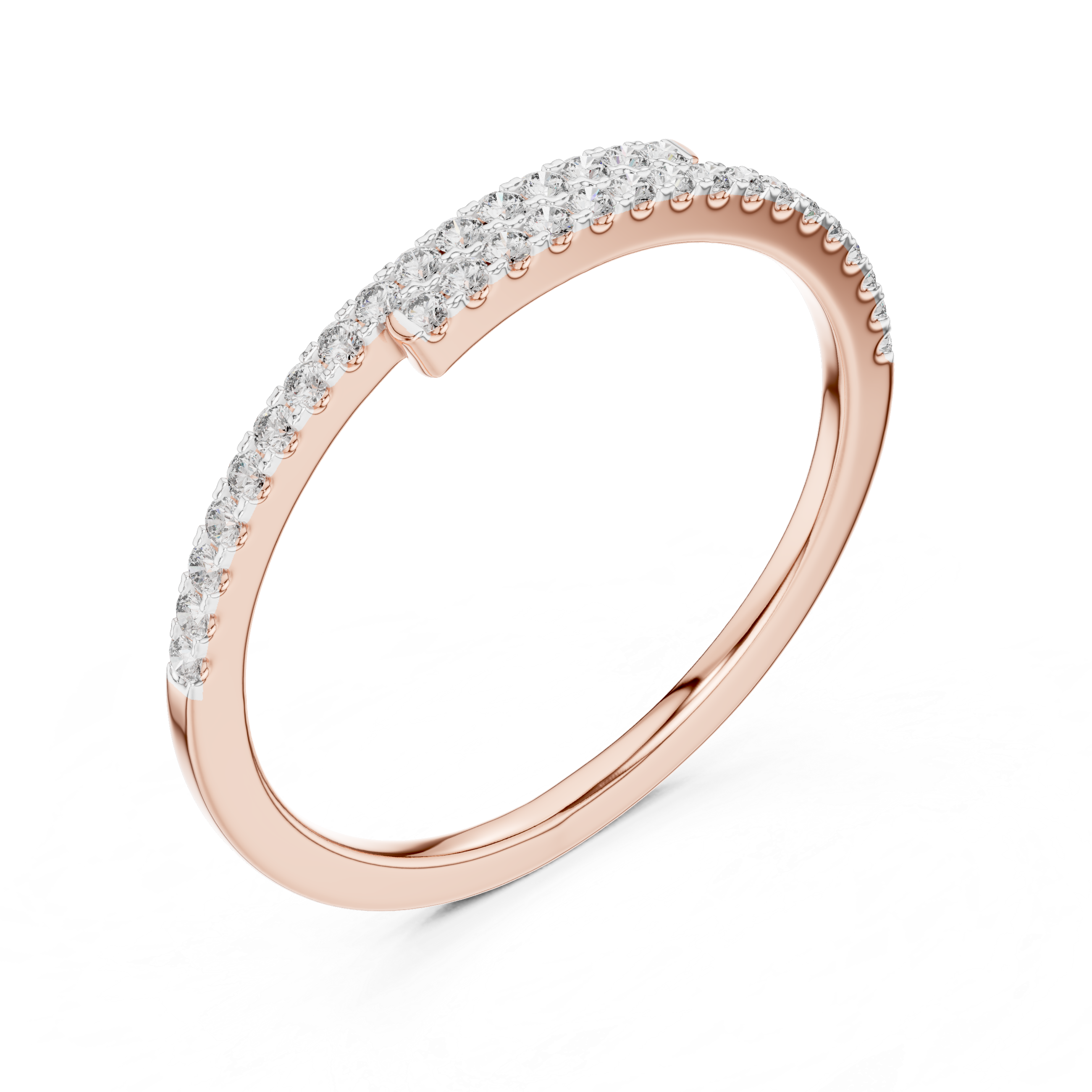 Gold band with a curved row of channel-set sparkling diamonds.