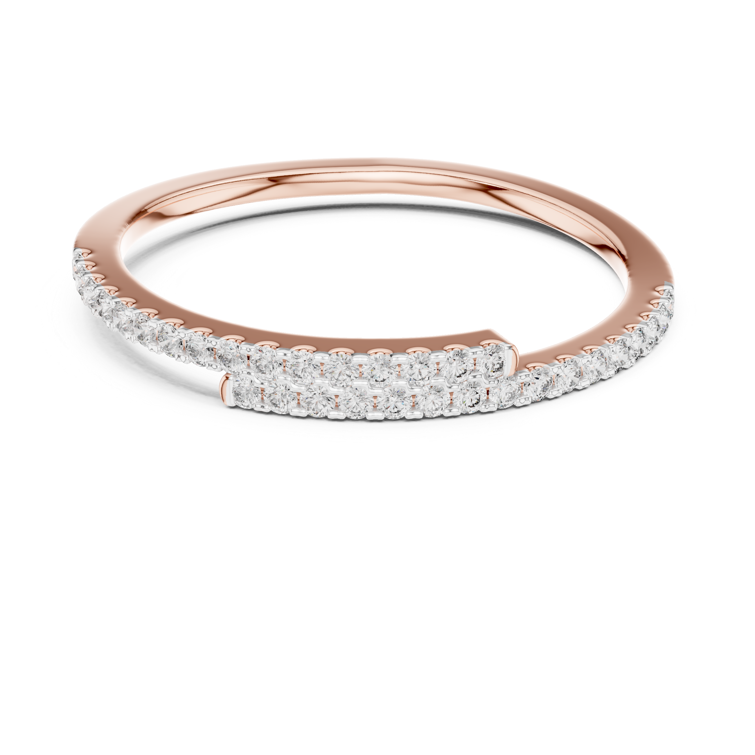 Gold band with a curved row of channel-set sparkling diamonds.