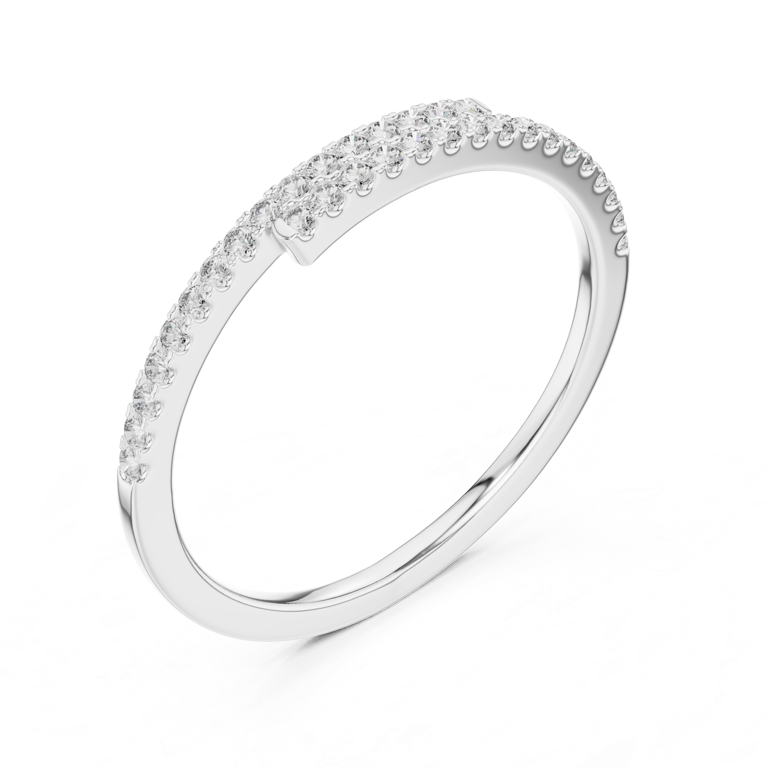 Gold band with a curved row of channel-set sparkling diamonds.