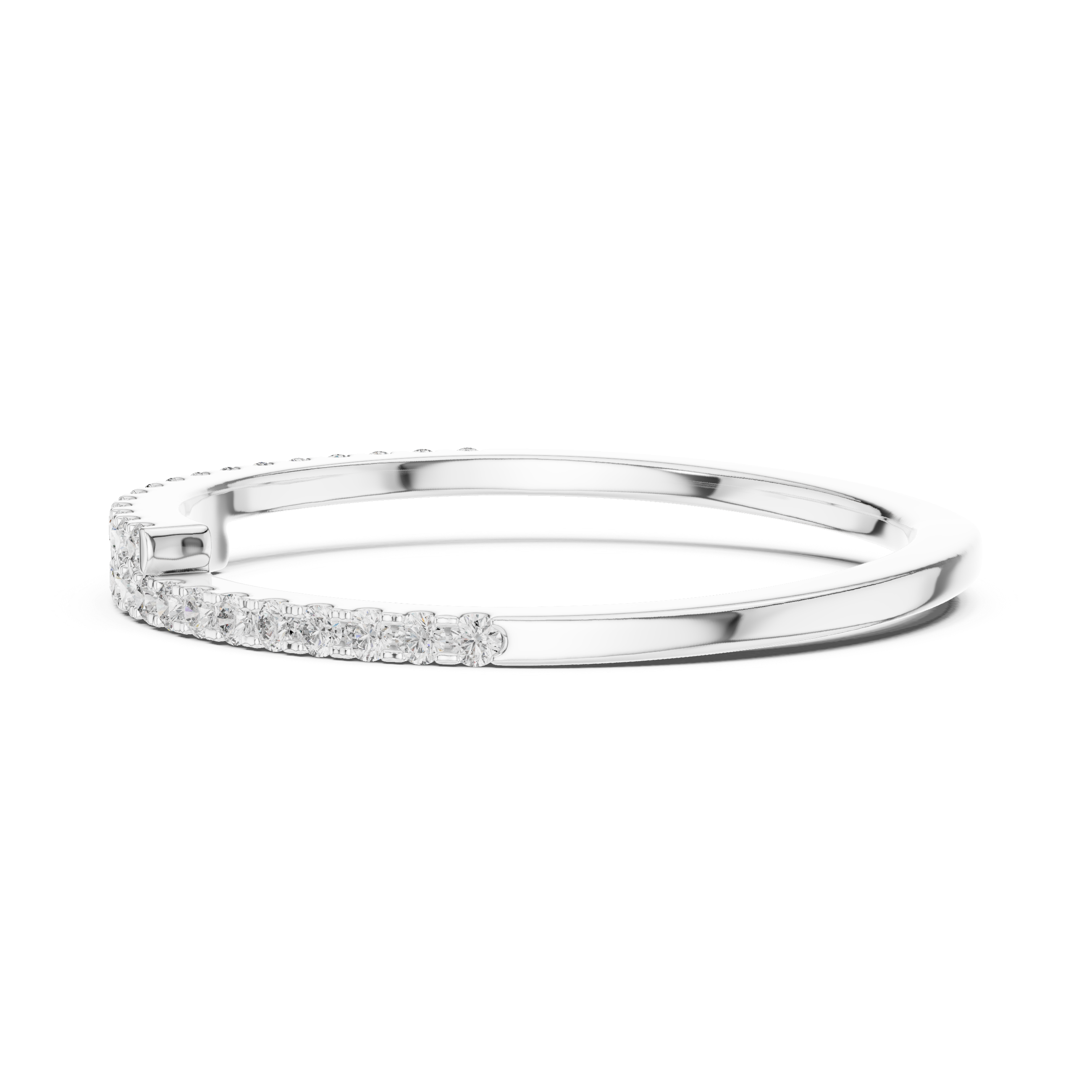 Gold band with a curved row of channel-set sparkling diamonds.