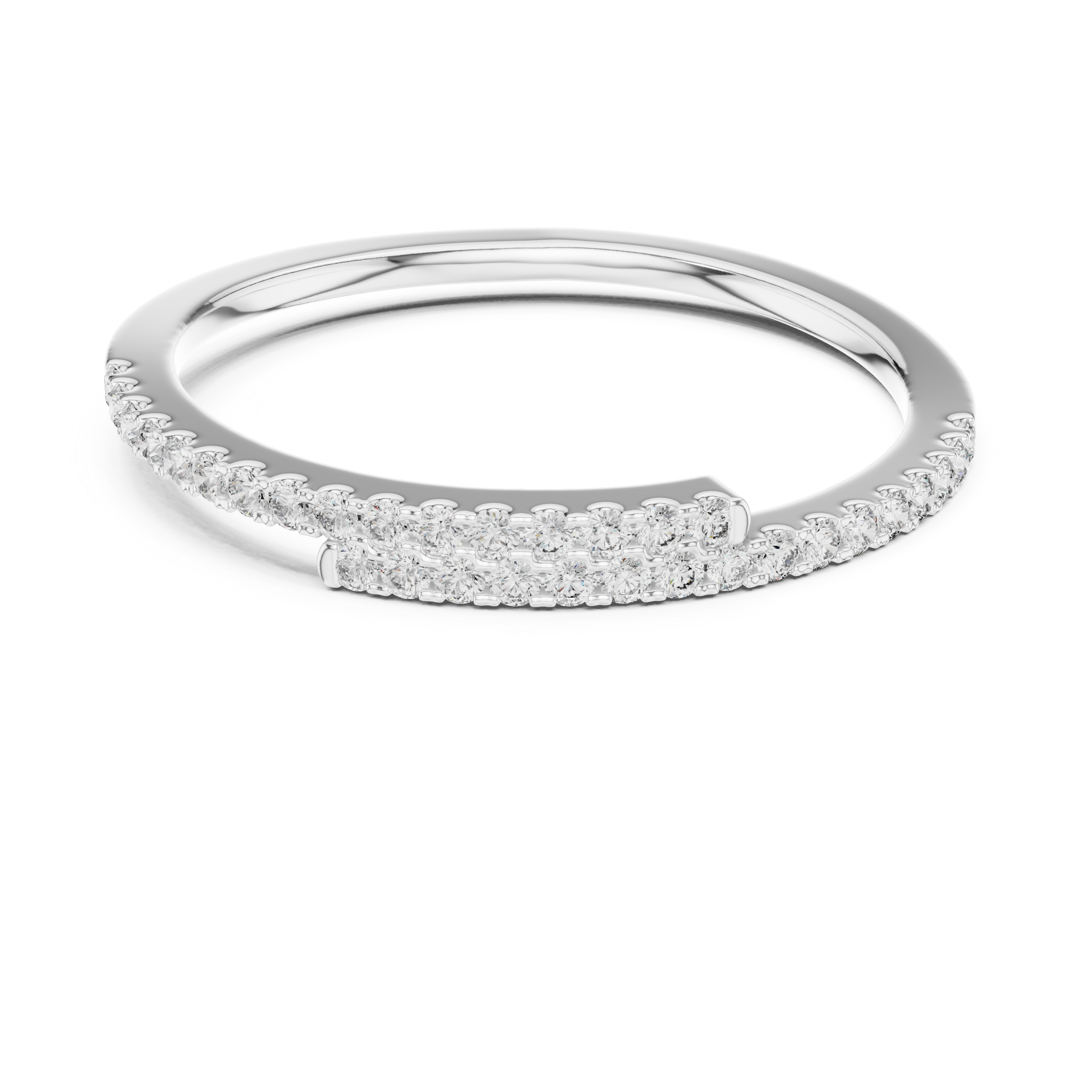 Gold band with a curved row of channel-set sparkling diamonds.