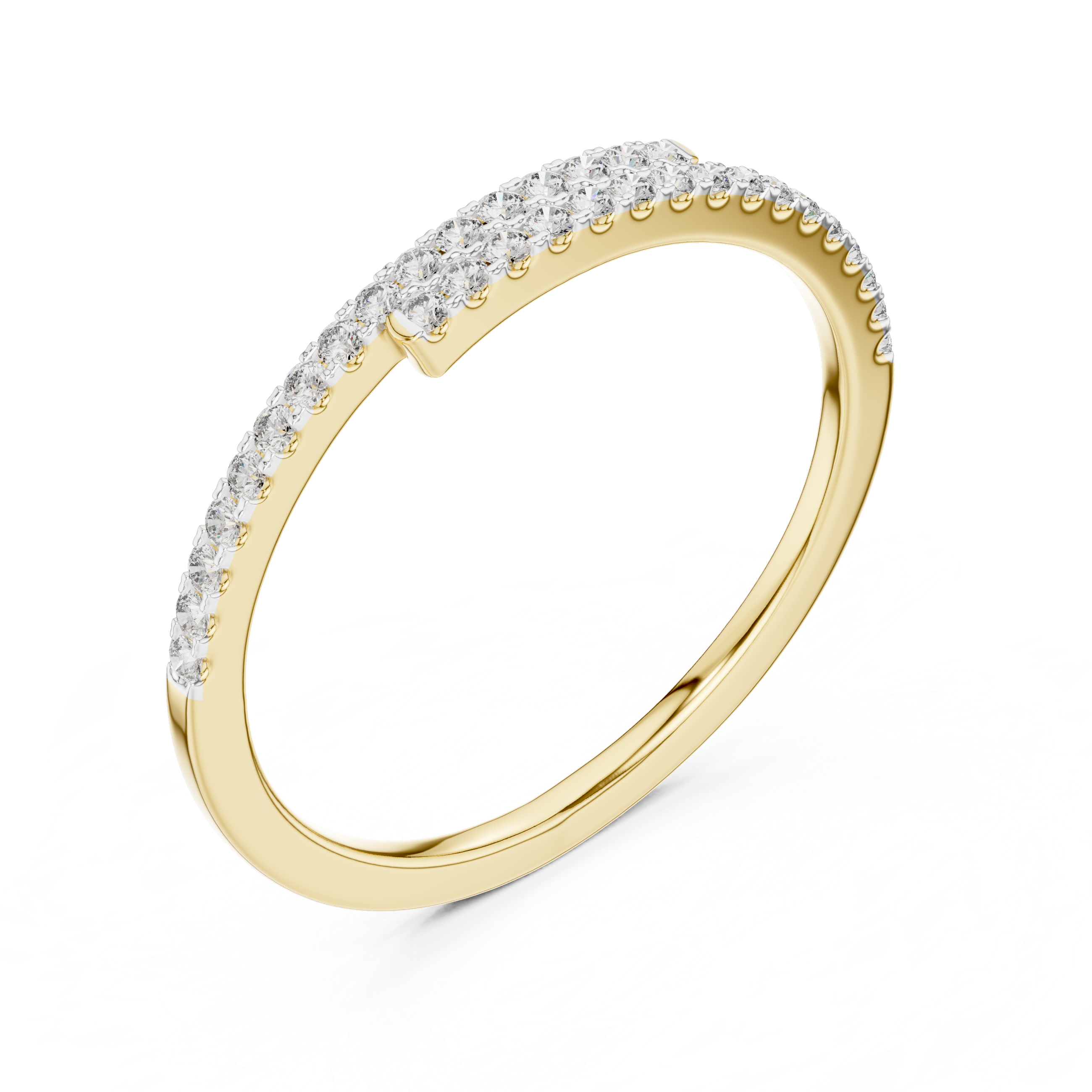 Gold band with a curved row of channel-set sparkling diamonds.