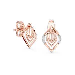 Geometric Leaf Stud Earrings with Diamond Accents