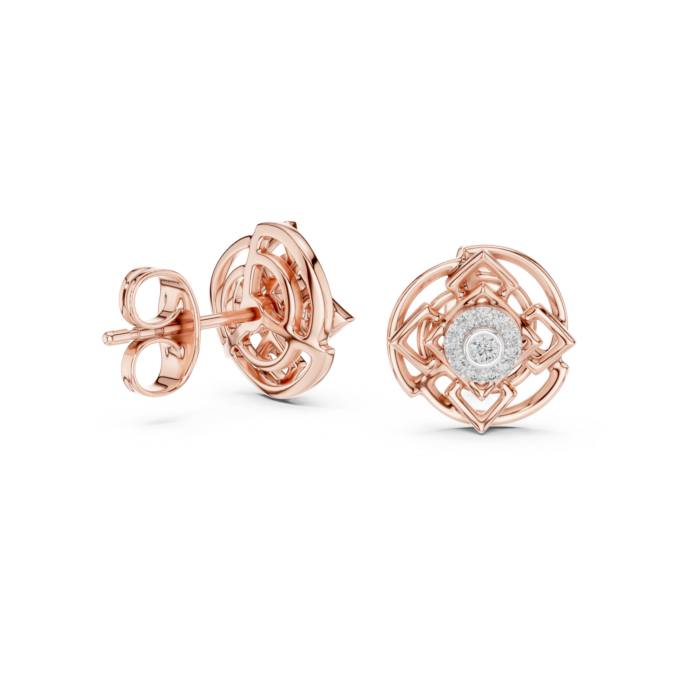 Radiant Rose Gold and Diamond Patterned Earrings