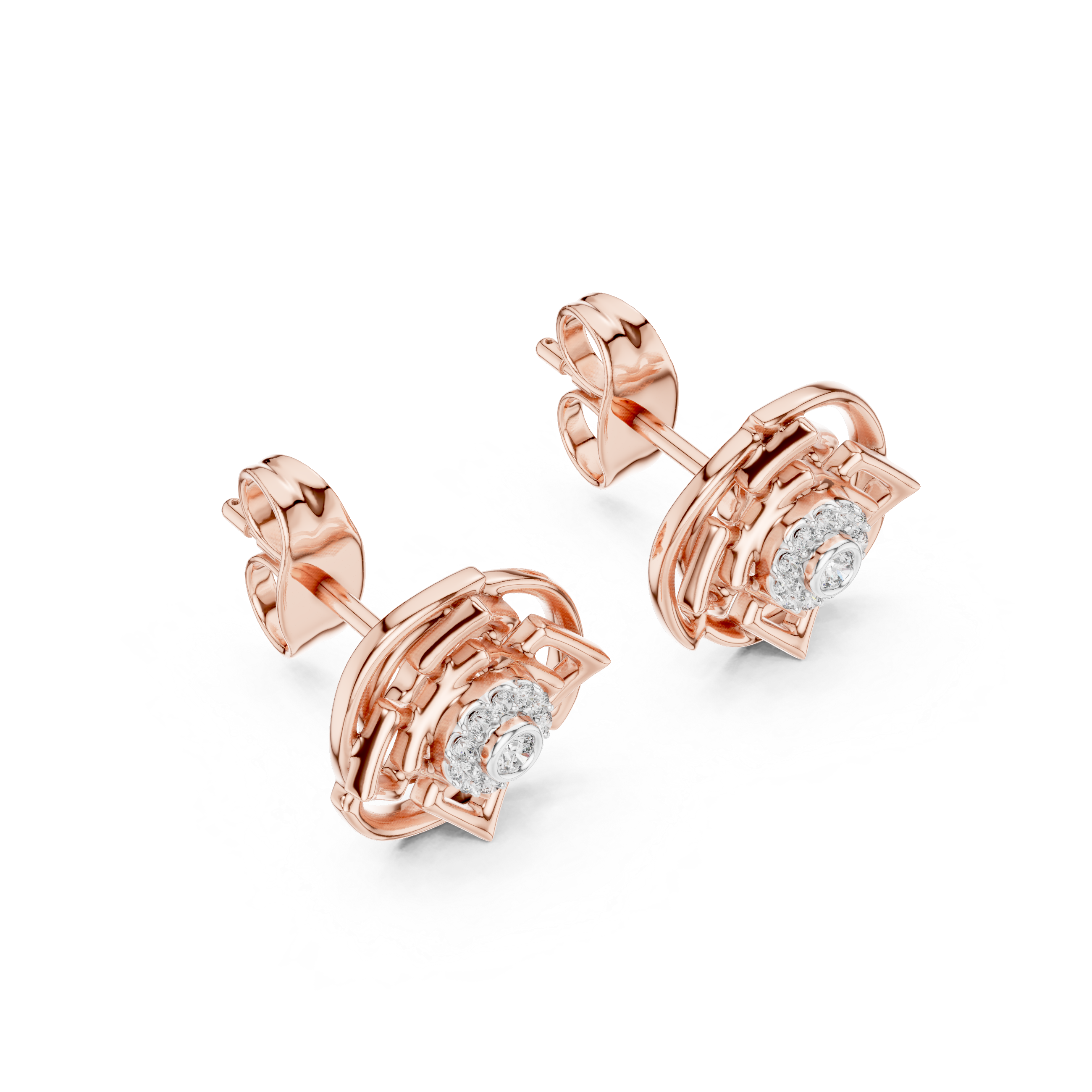 Radiant Rose Gold and Diamond Patterned Earrings