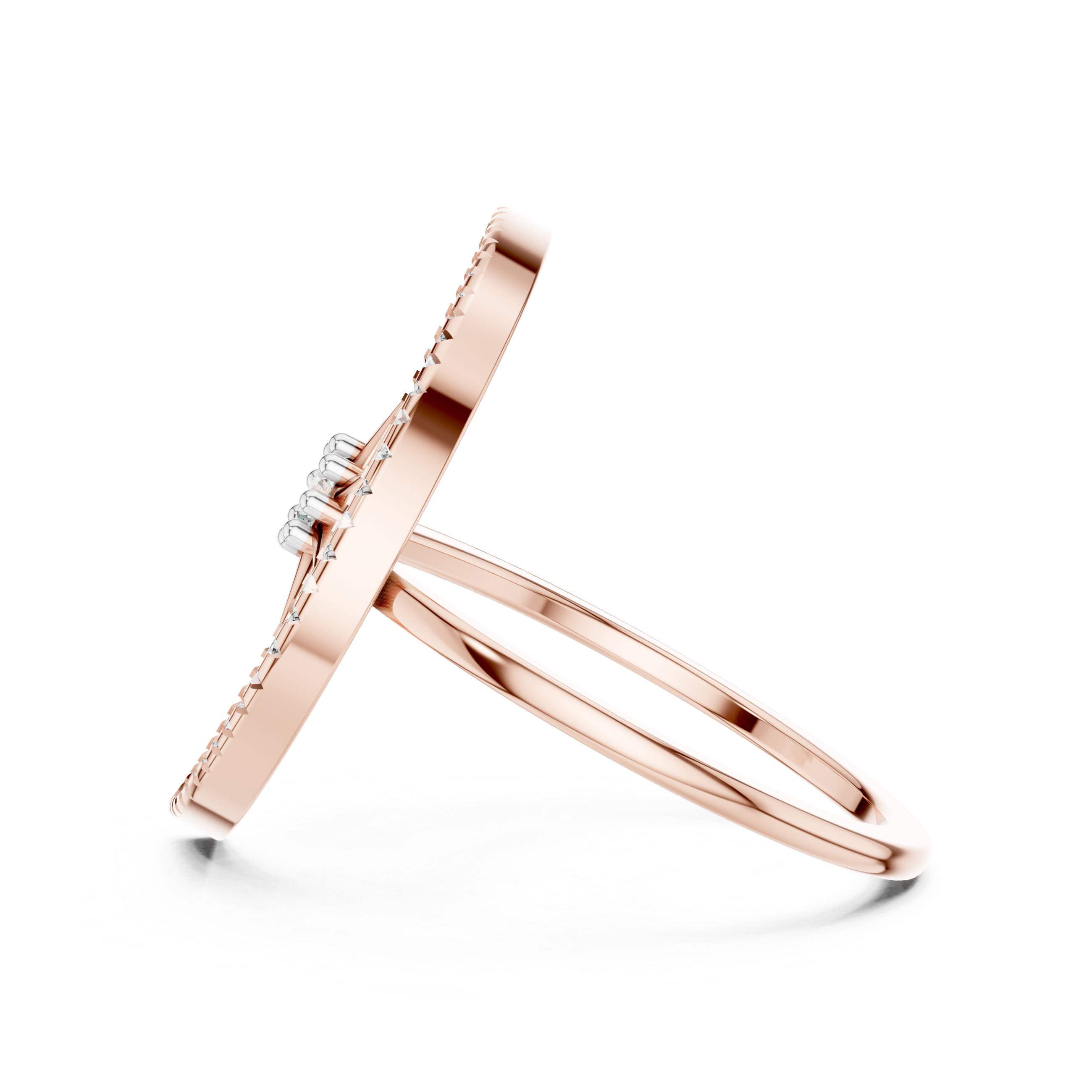 Ring with Elevated Curved Diamond Band and Central Clustered Diamond