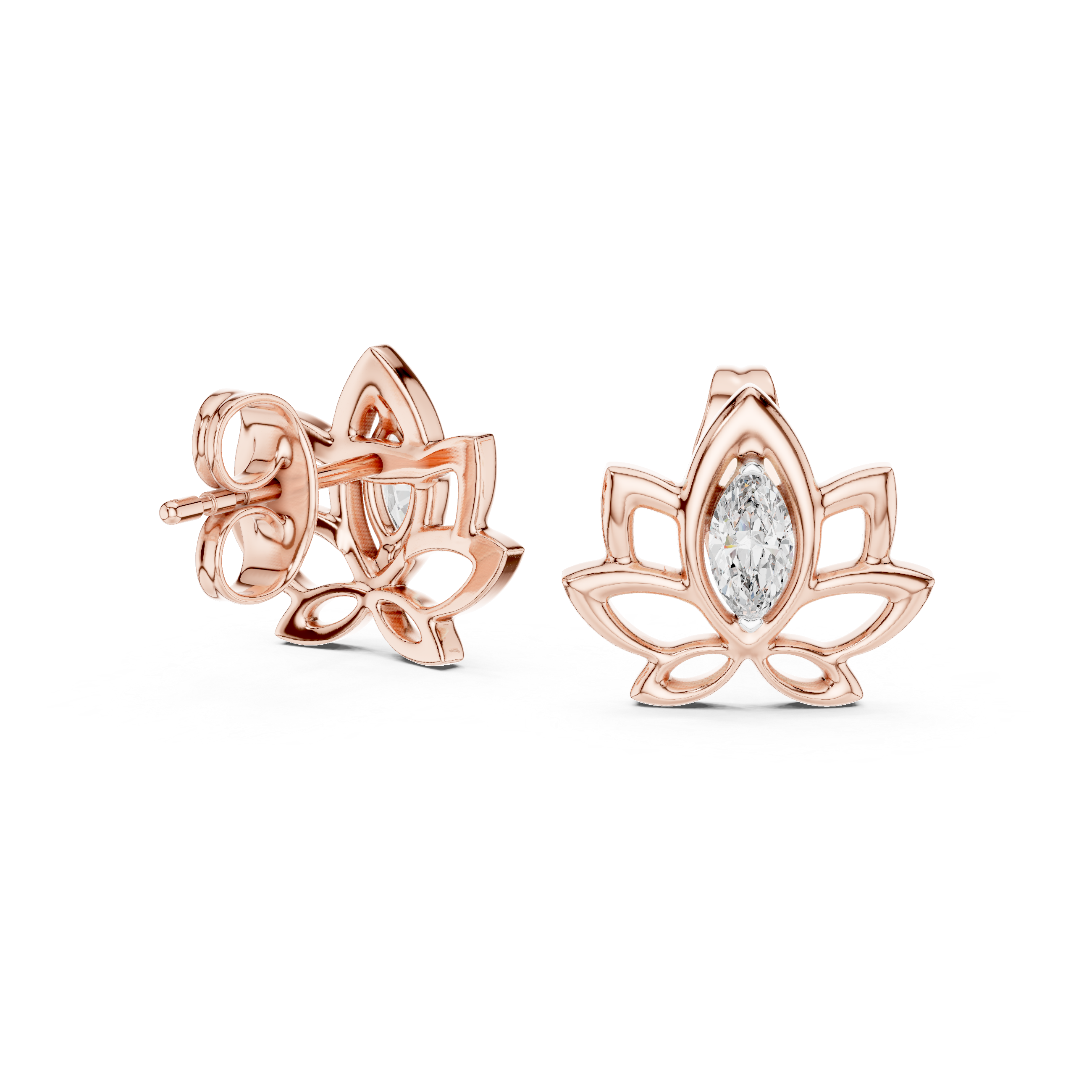 Lotus-Inspired Earrings with Marquise Diamond