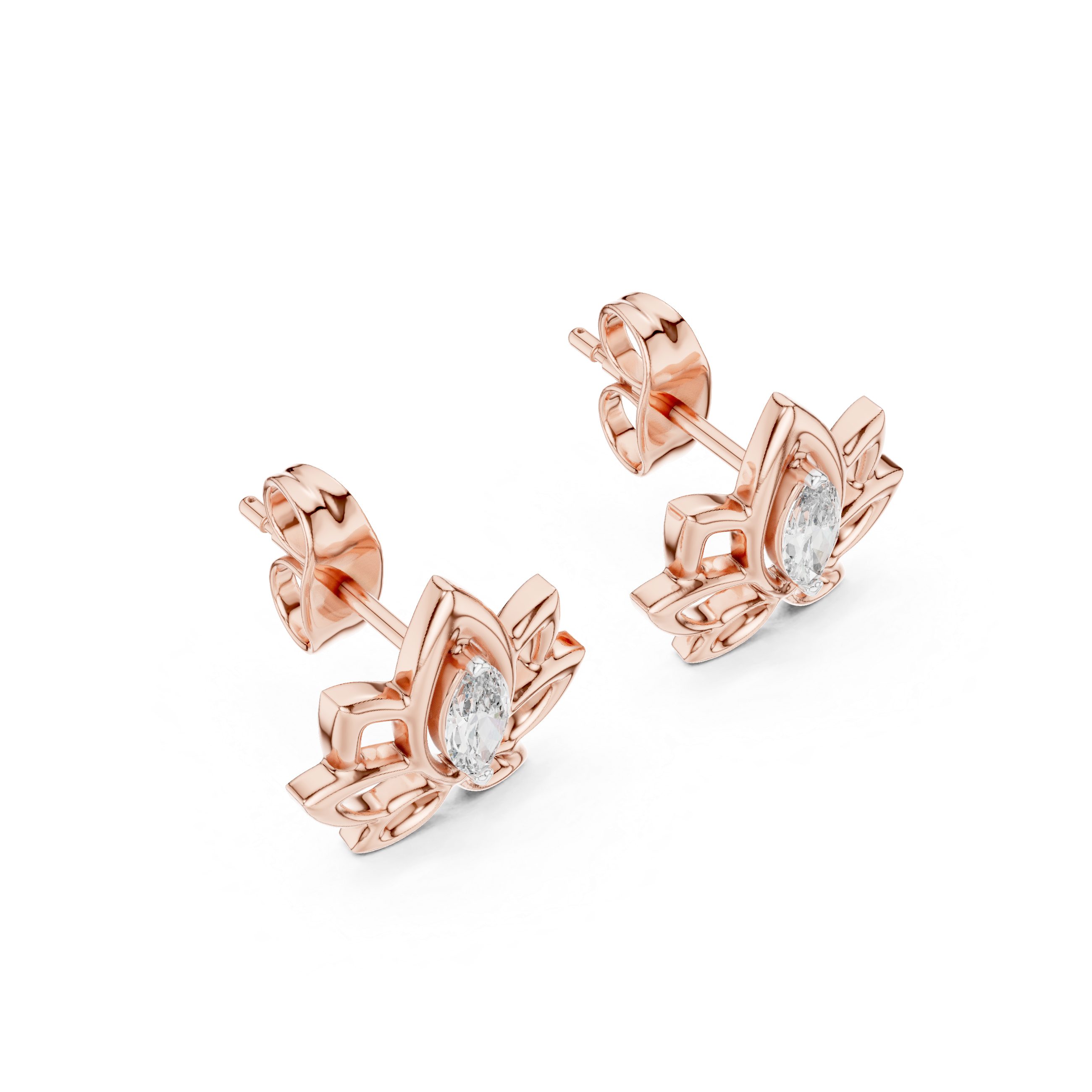 Lotus-Inspired Earrings with Marquise Diamond