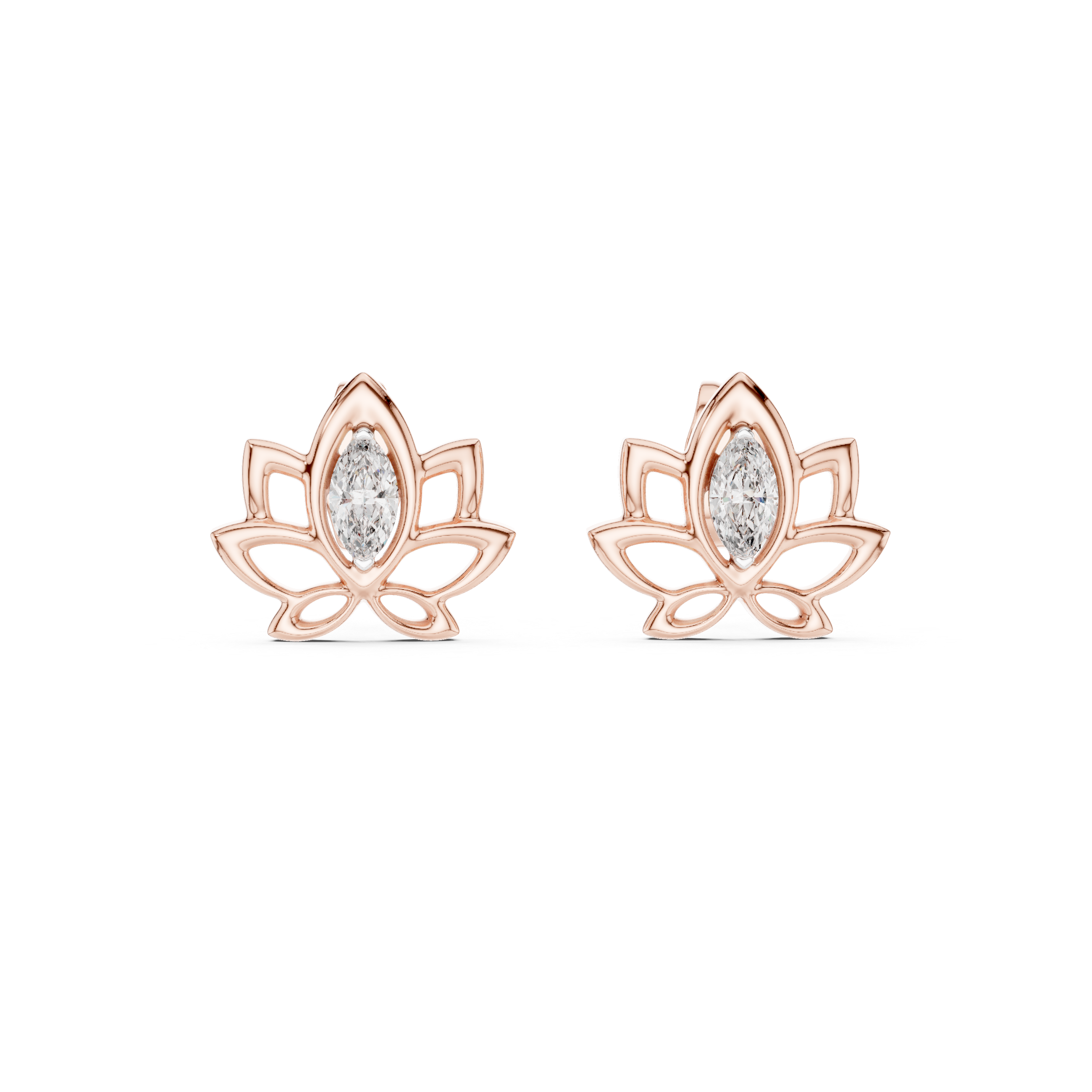 Lotus-Inspired Earrings with Marquise Diamond