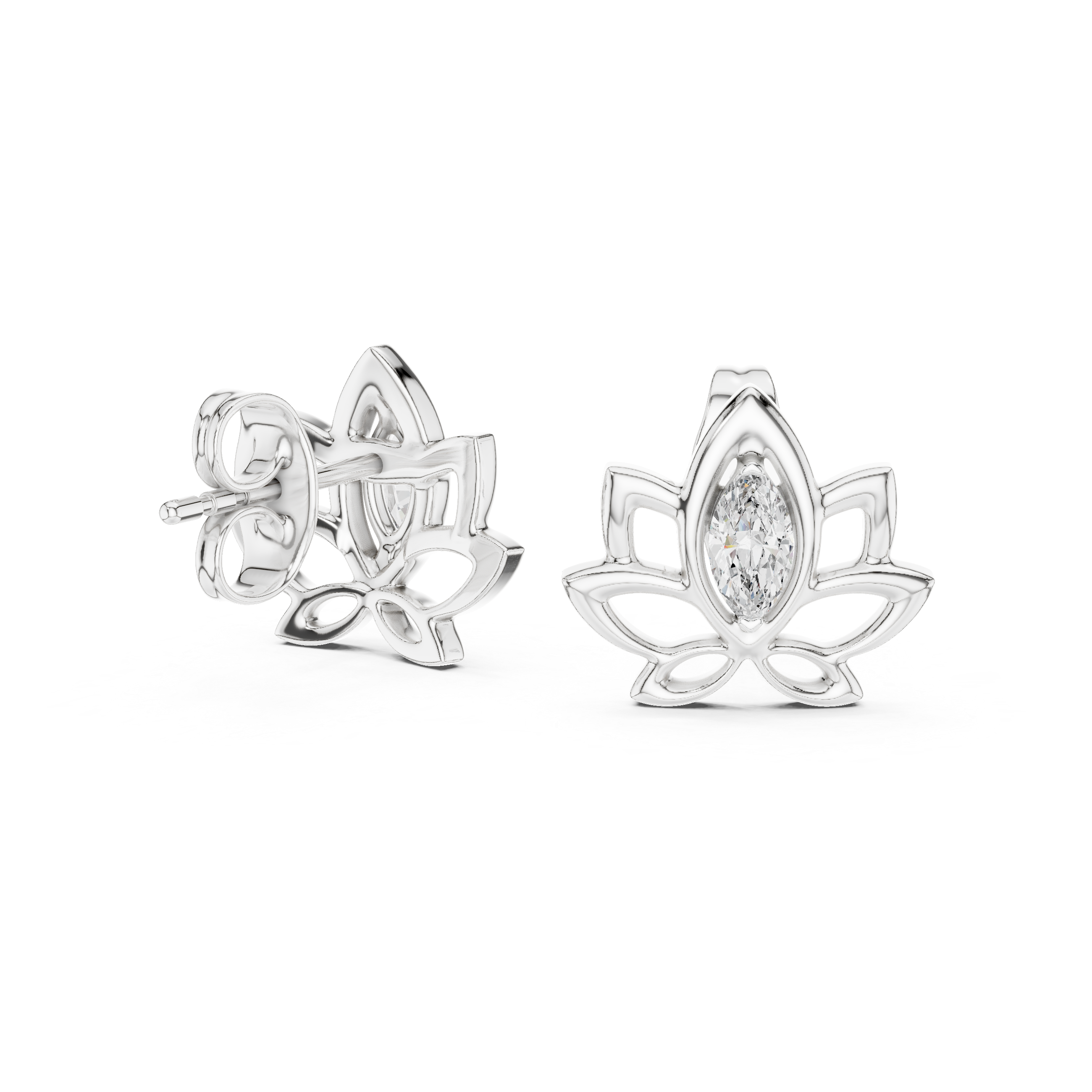 Lotus-Inspired Earrings with Marquise Diamond