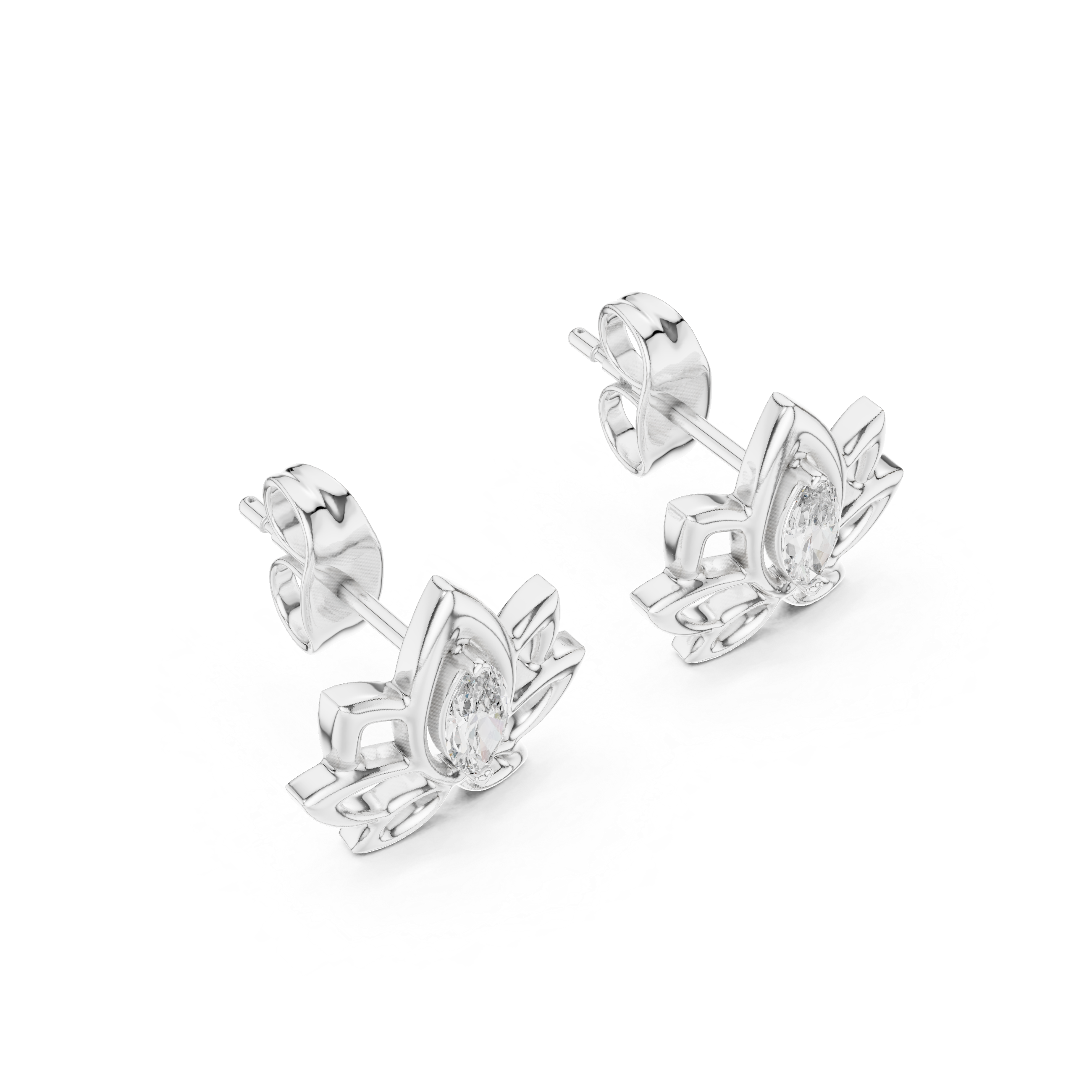 Lotus-Inspired Earrings with Marquise Diamond