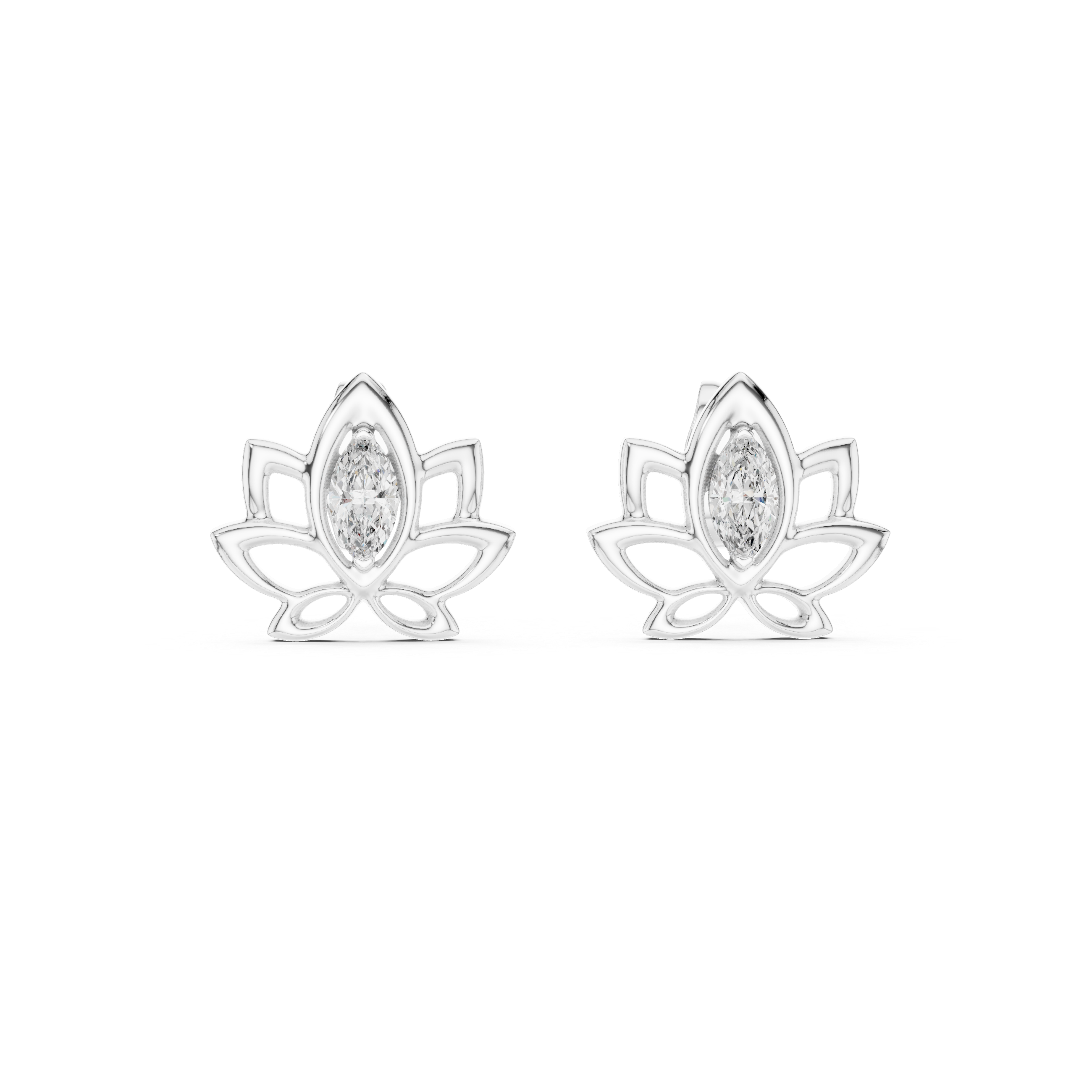 Lotus-Inspired Earrings with Marquise Diamond