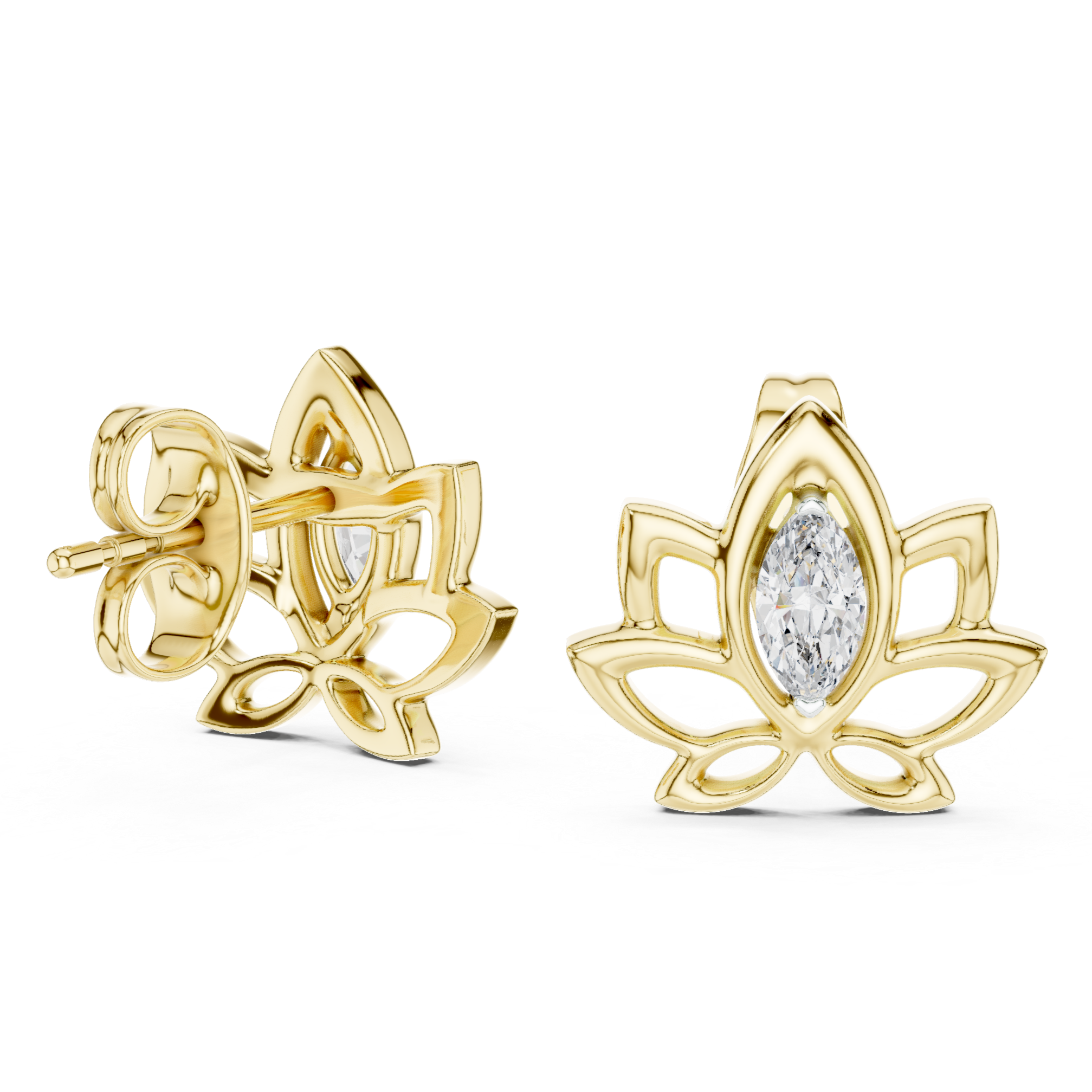 Lotus-Inspired Earrings with Marquise Diamond