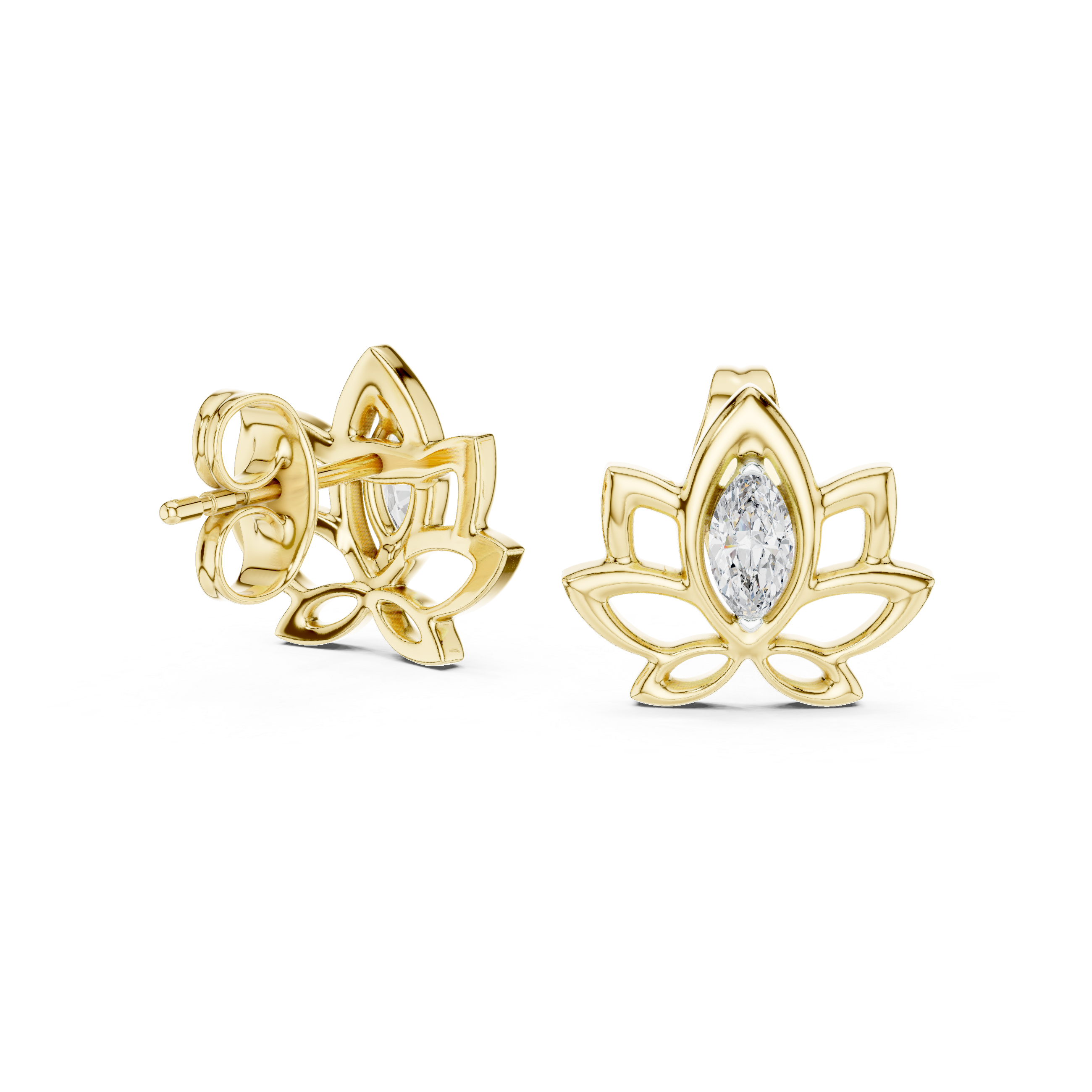 Lotus-Inspired Earrings with Marquise Diamond
