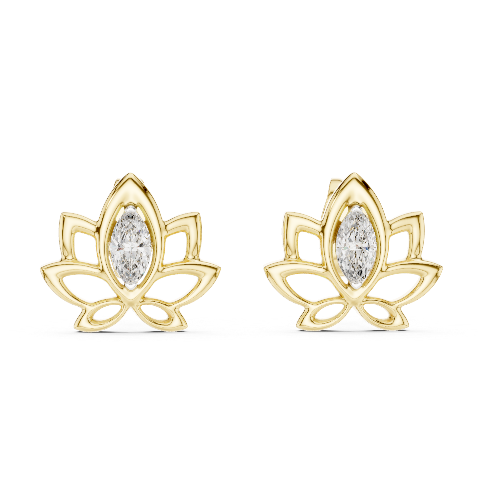 Lotus-Inspired Earrings with Marquise Diamond