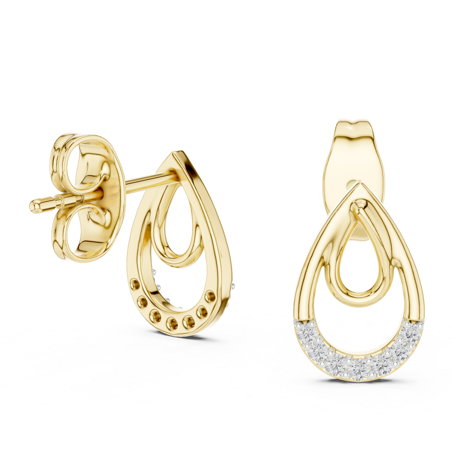 Modern Open Teardrop Diamond Studs