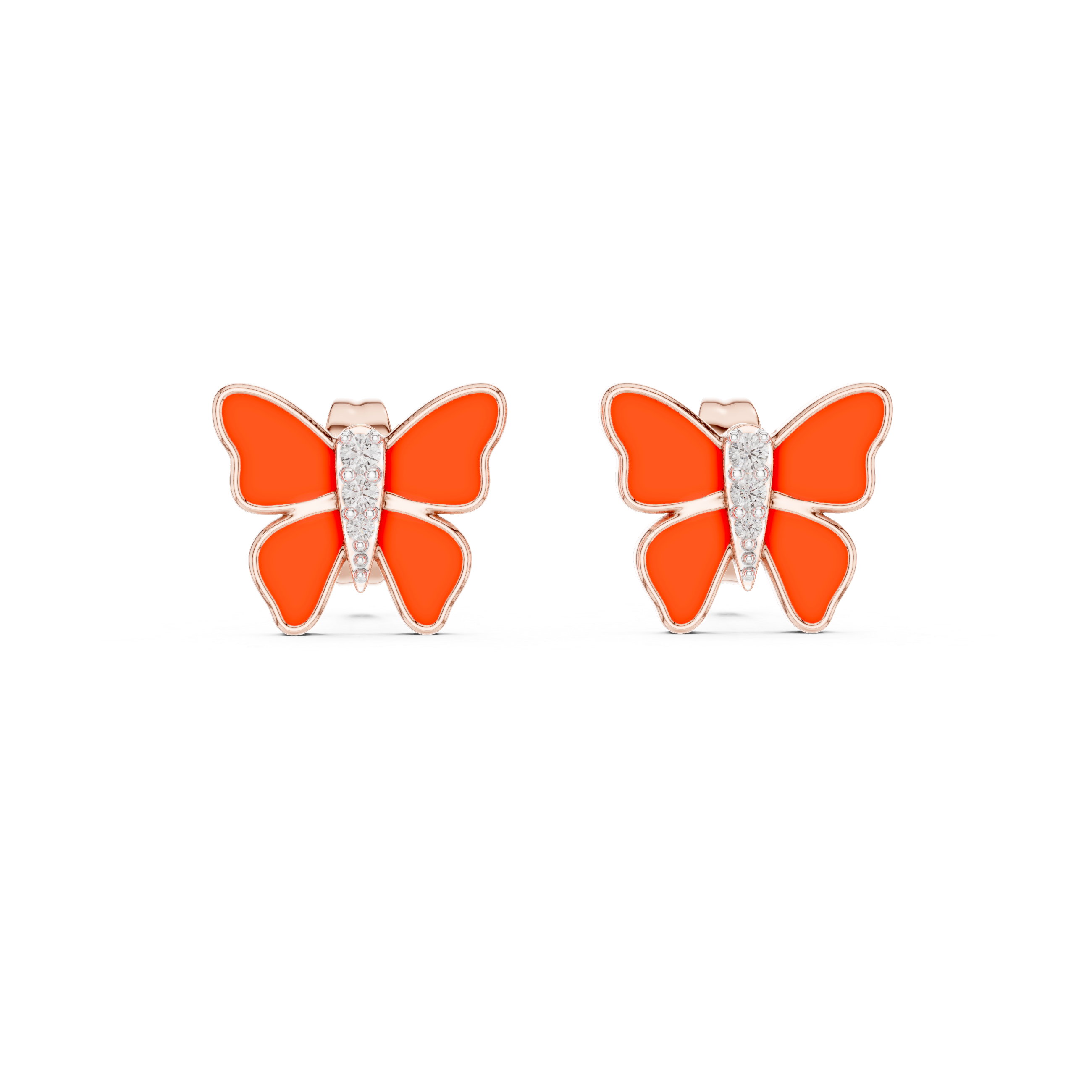 Butterfly Earrings with Red Enamel and Diamond Accents