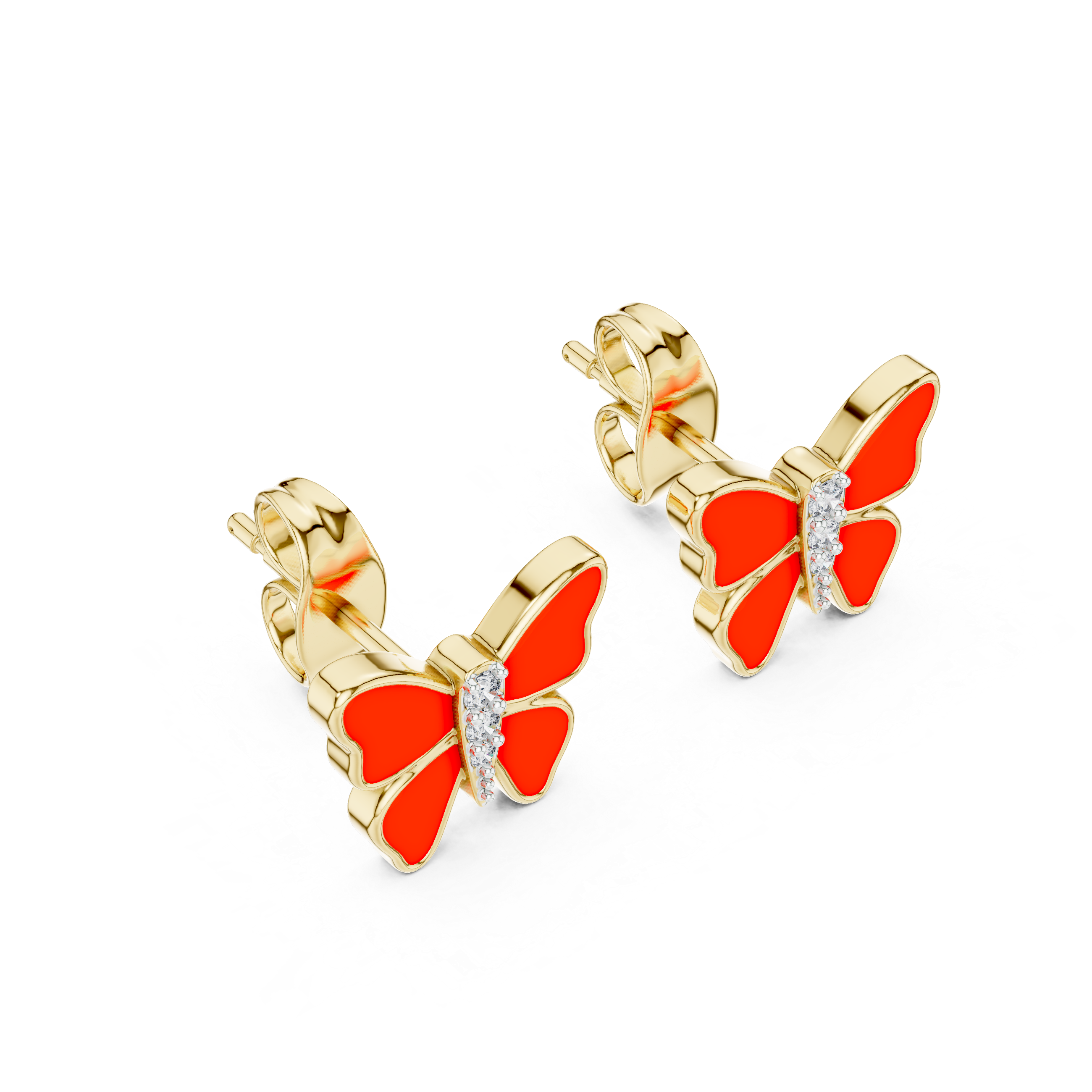 Butterfly Earrings with Red Enamel and Diamond Accents