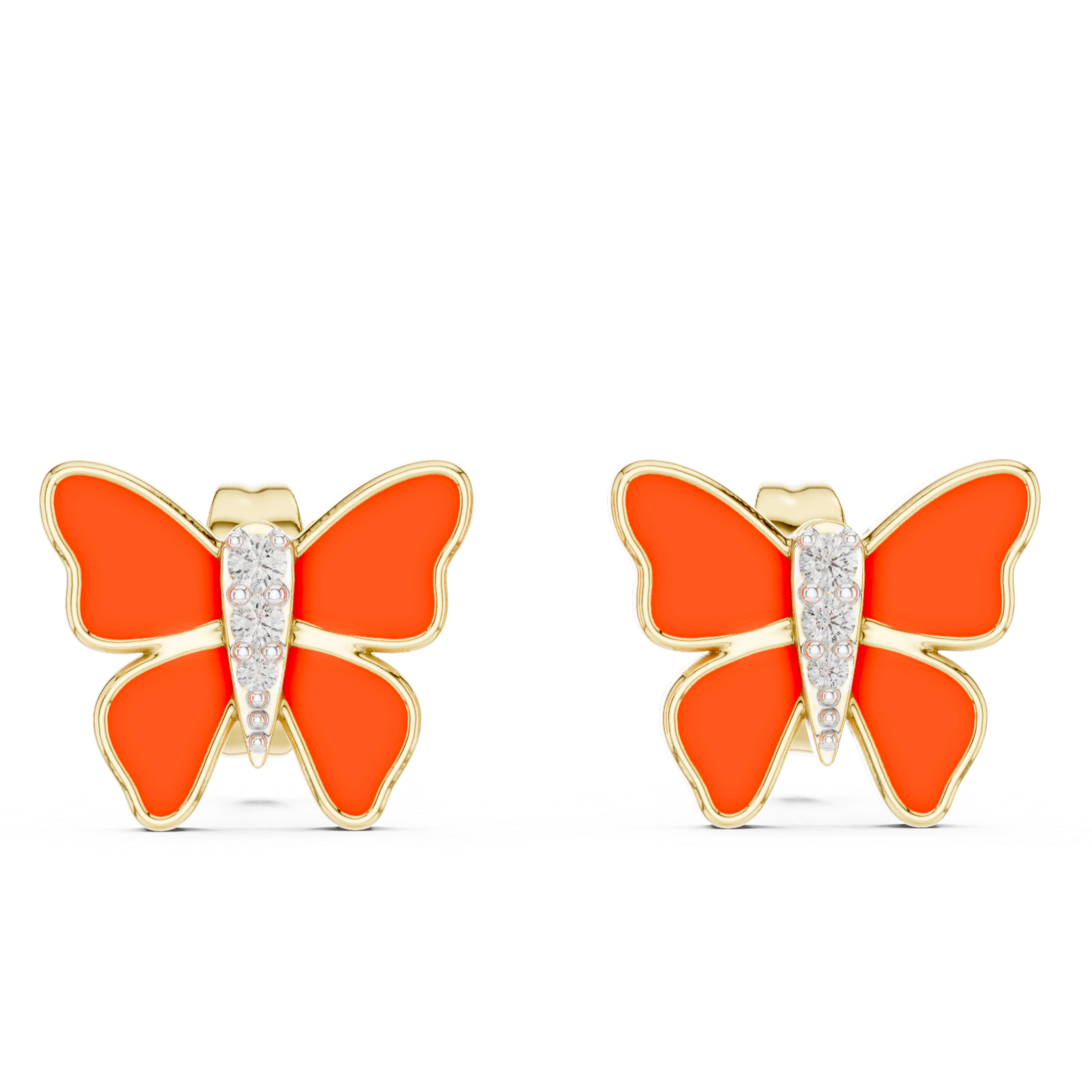 Butterfly Earrings with Red Enamel and Diamond Accents