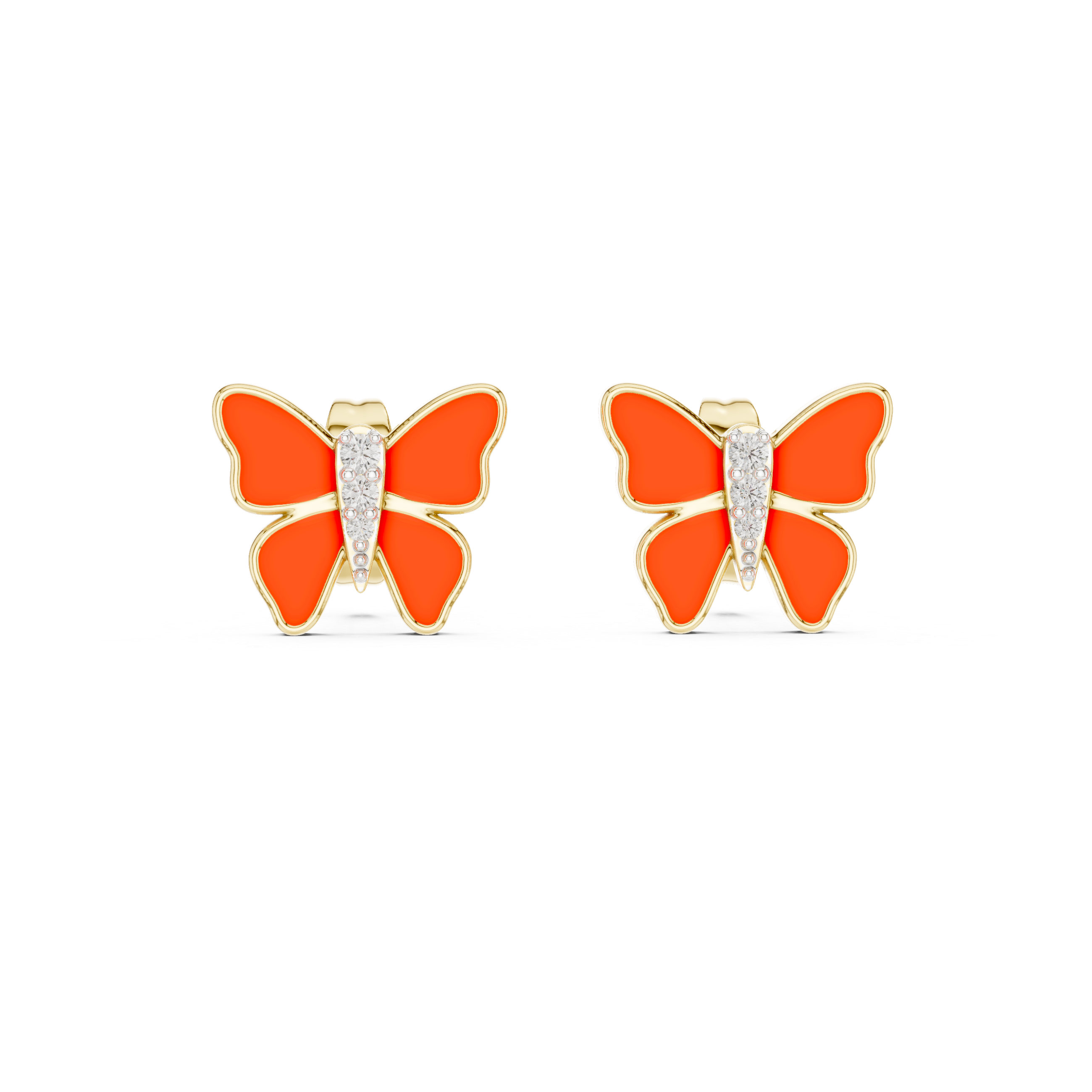 Butterfly Earrings with Red Enamel and Diamond Accents