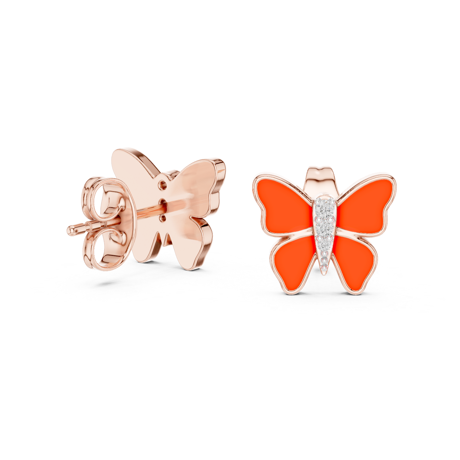 Butterfly Earrings with Red Enamel and Diamond Accents