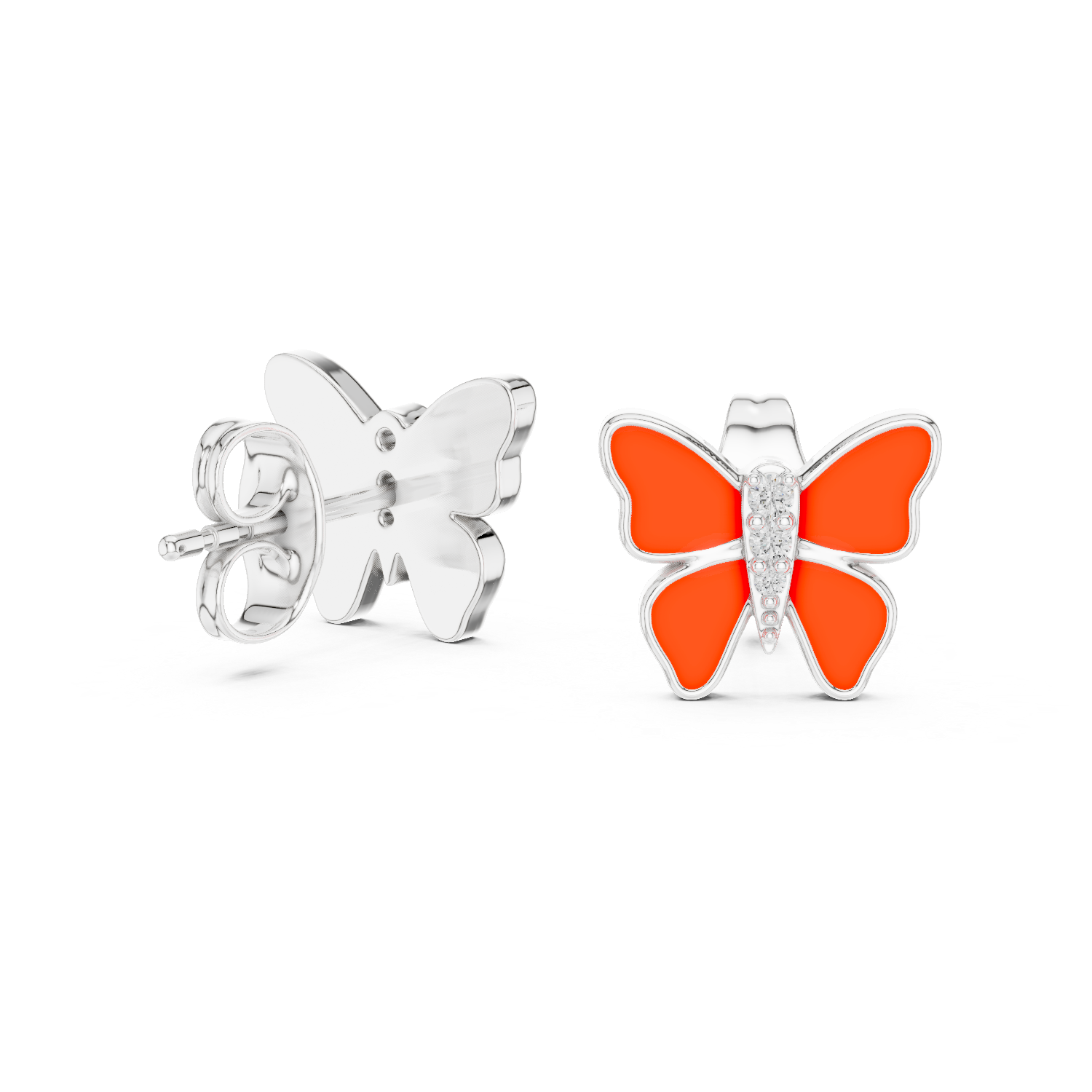 Butterfly Earrings with Red Enamel and Diamond Accents