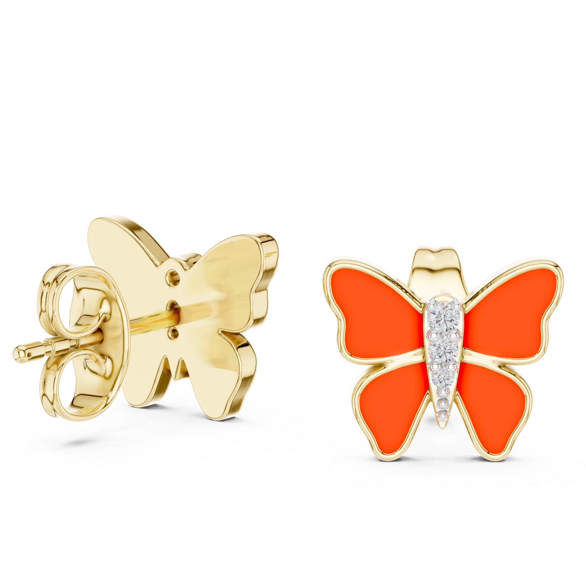 Butterfly Earrings with Red Enamel and Diamond Accents