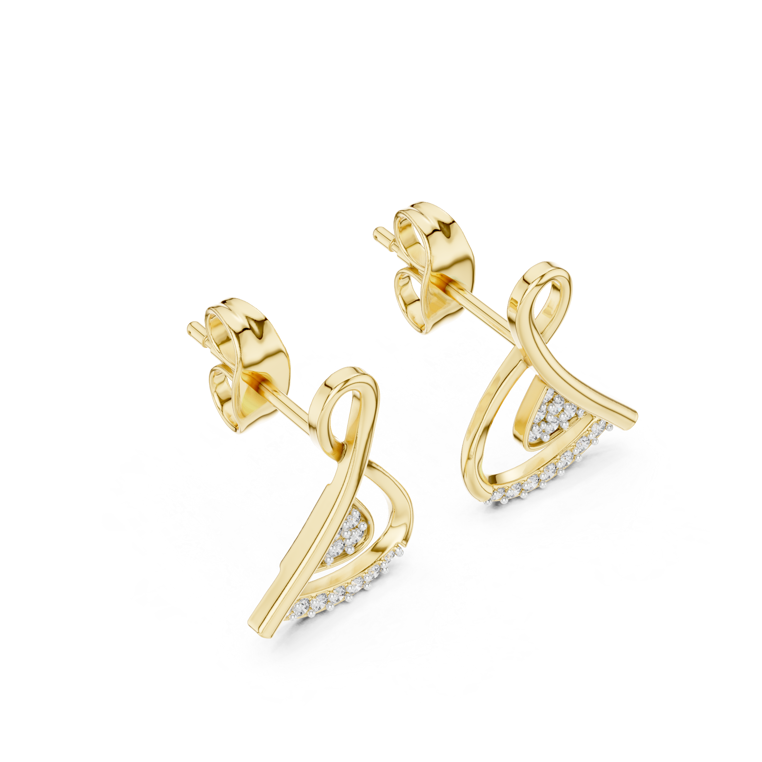 Graceful Curve Diamond Stud Earrings