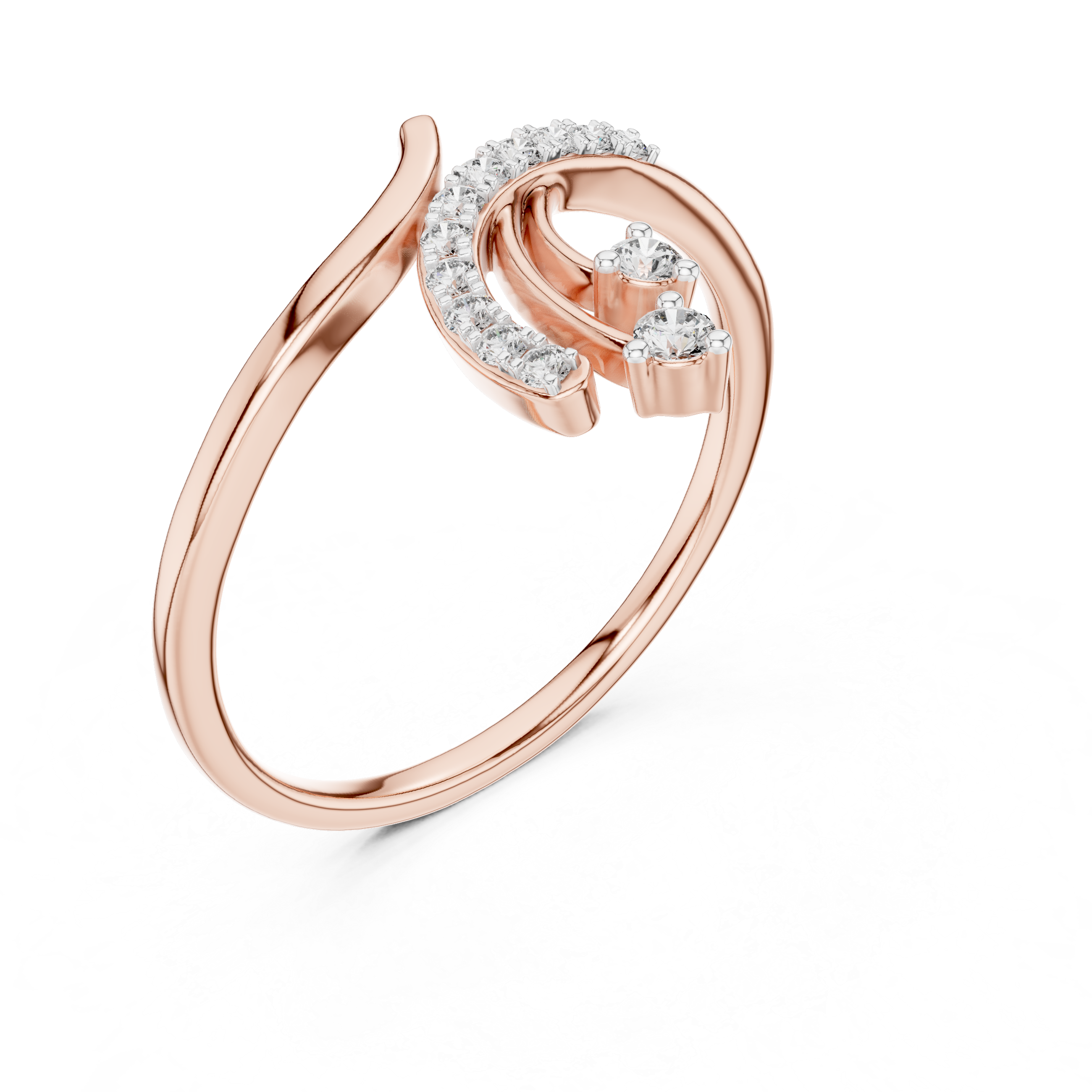 Open Rose Gold Ring with Curved Diamond Accents