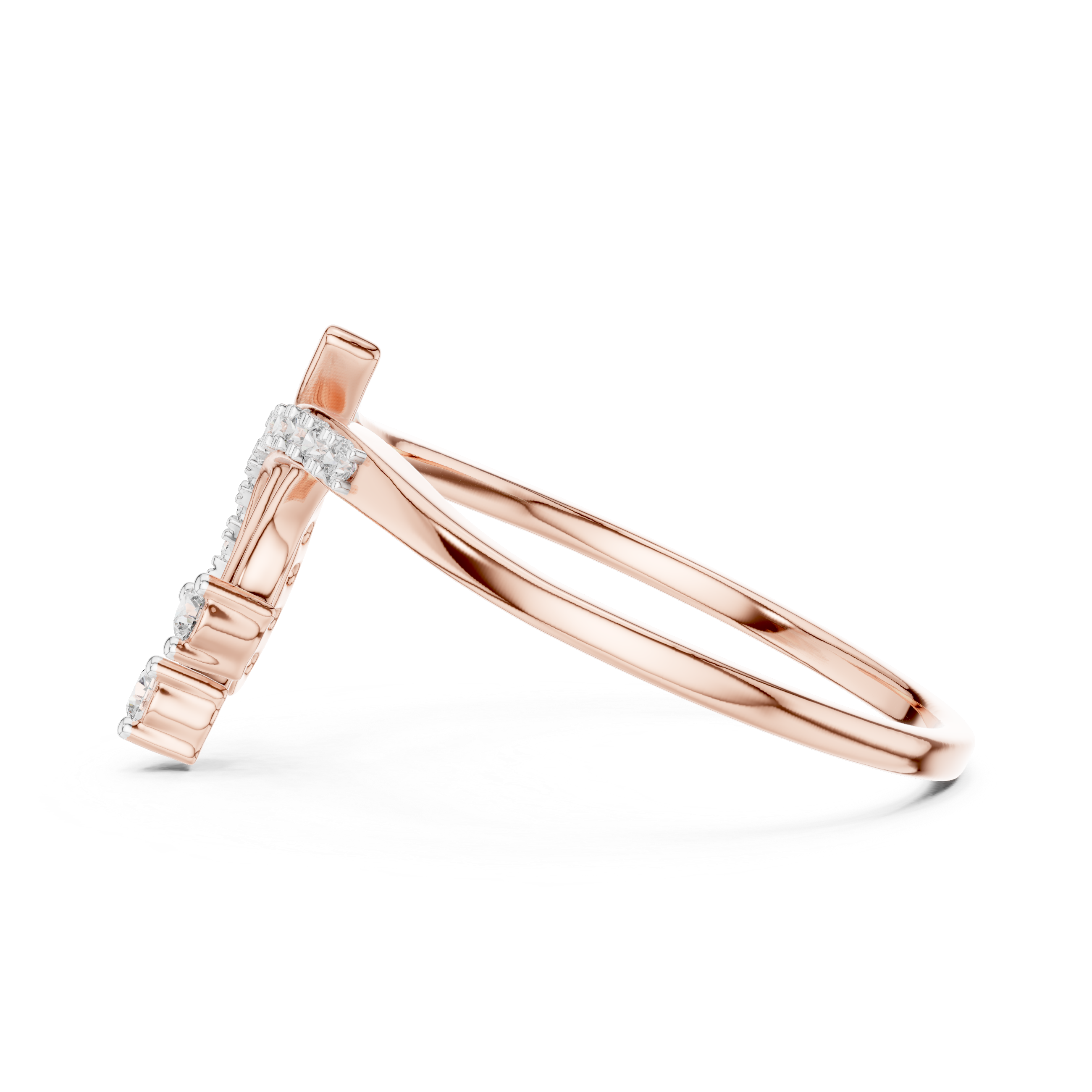 Open Rose Gold Ring with Curved Diamond Accents