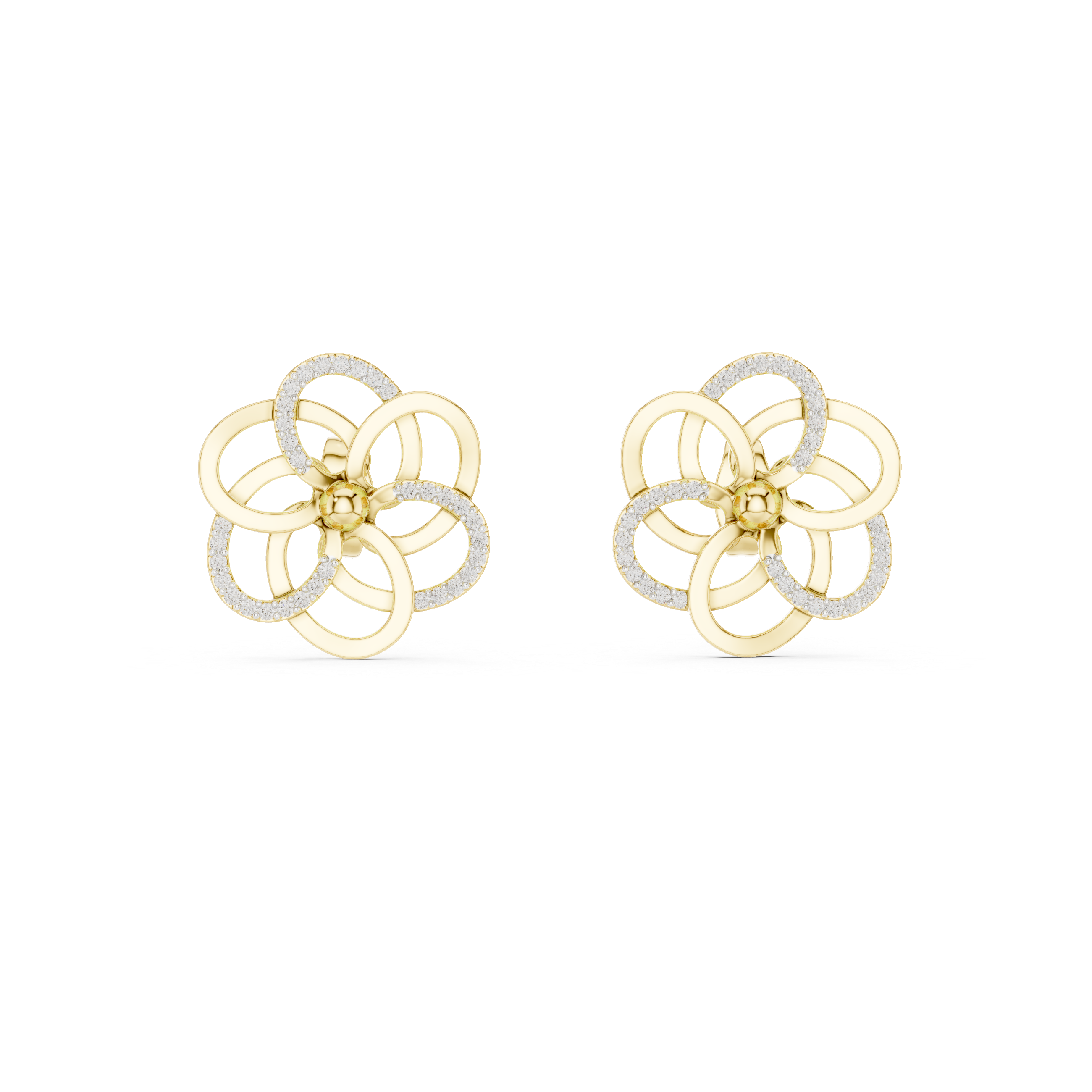 Flower Earrings with Sparkling Diamonds