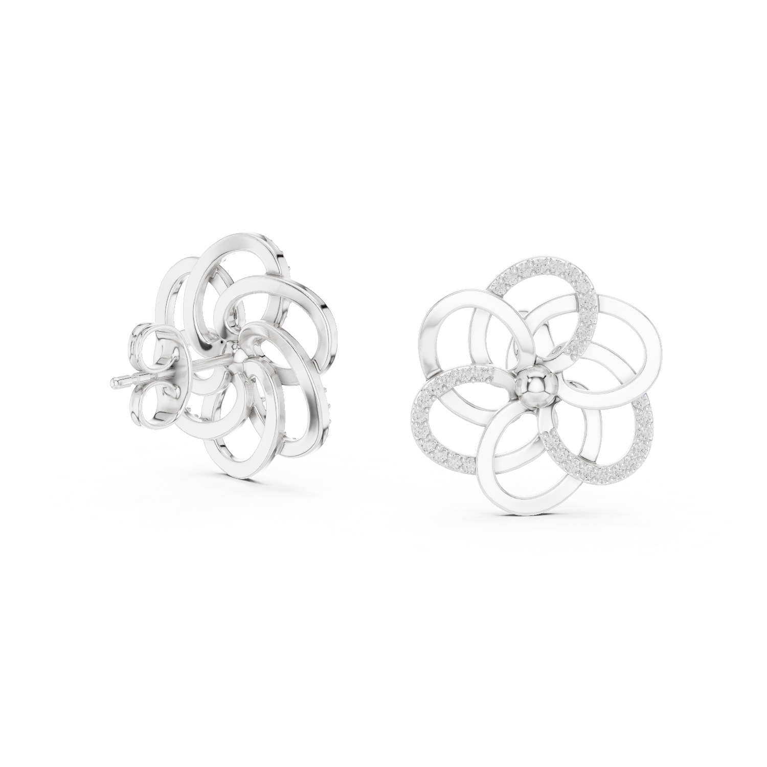 Flower Earrings with Sparkling Diamonds