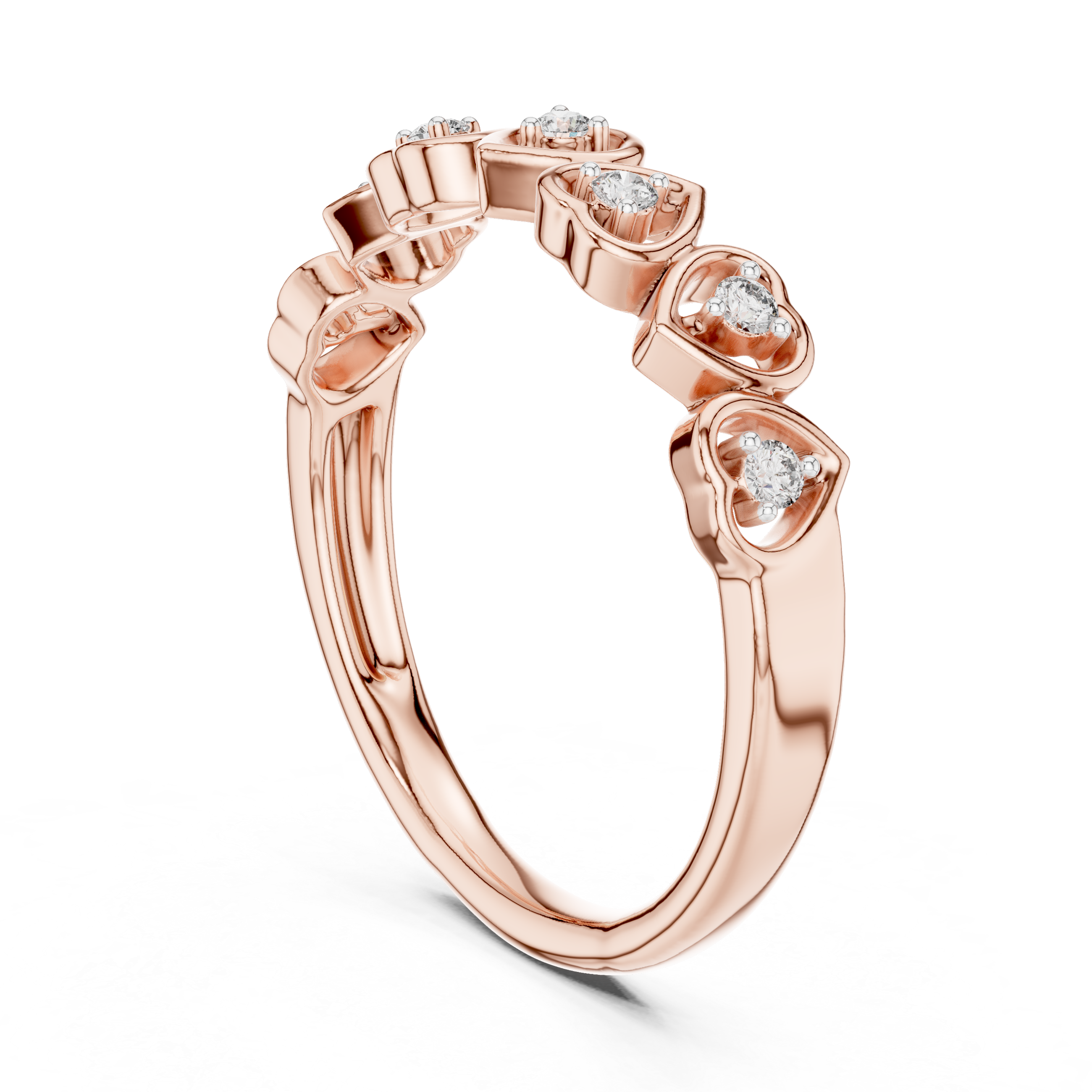 Heart-accented band with alternating open and solid hearts