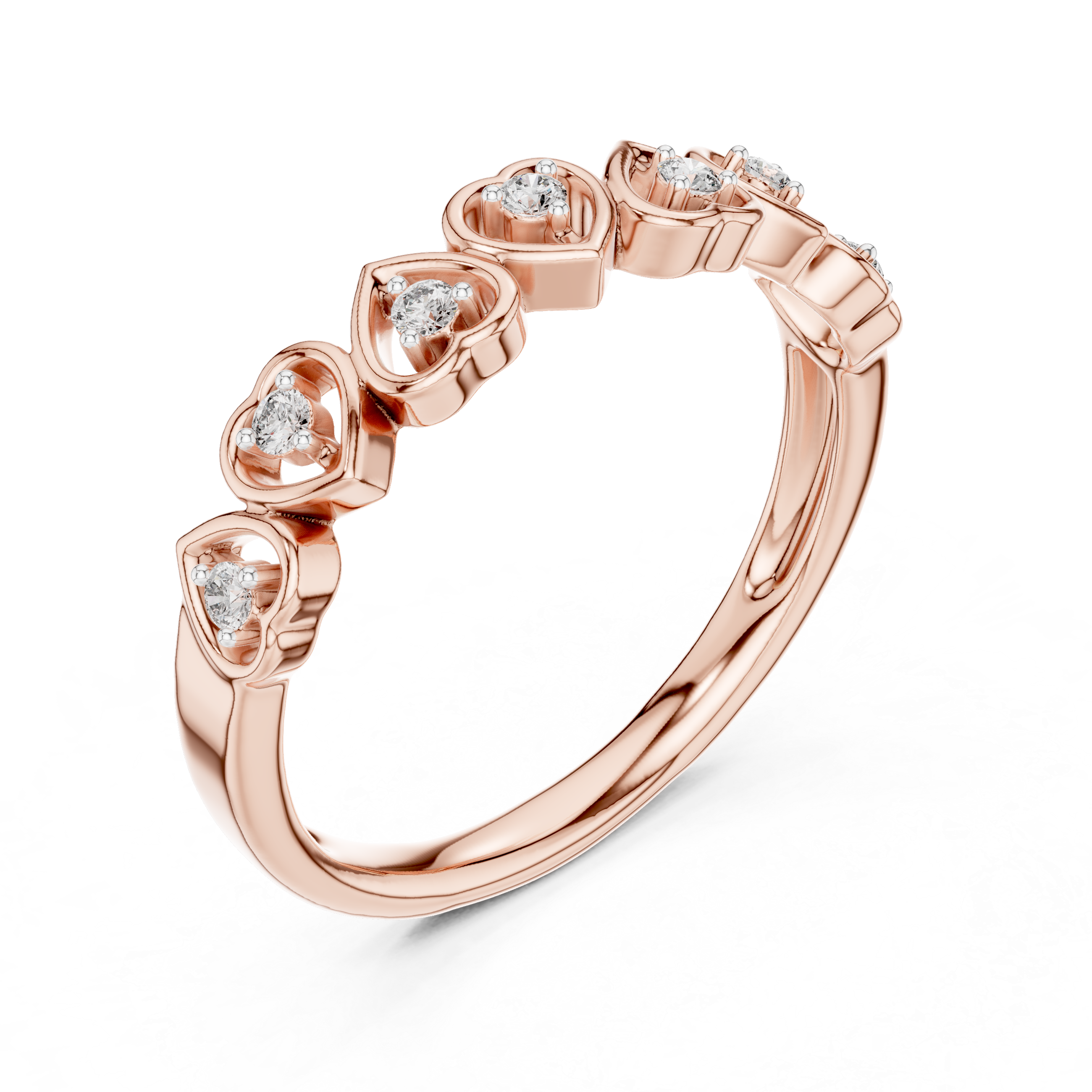 Heart-accented band with alternating open and solid hearts