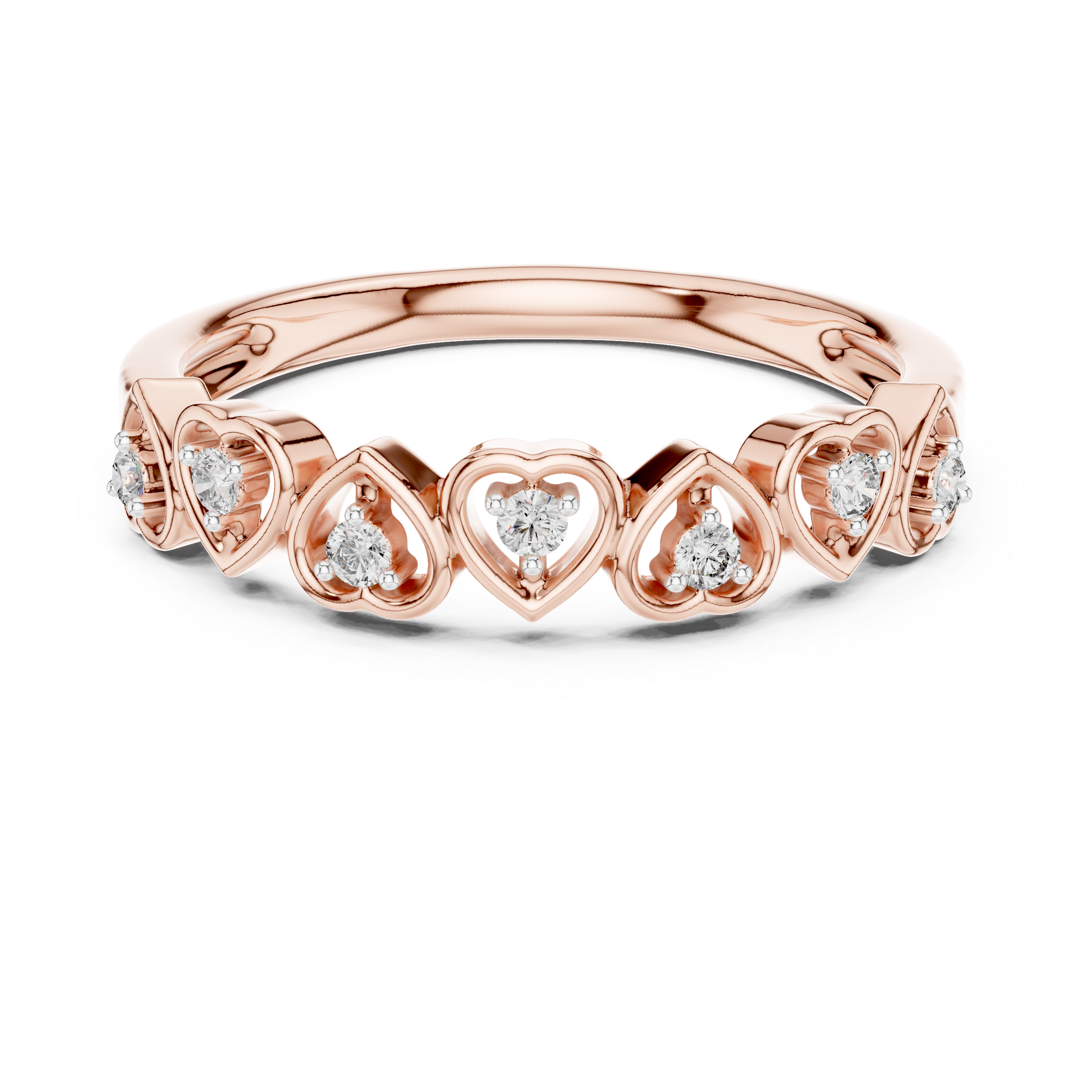Heart-accented band with alternating open and solid hearts