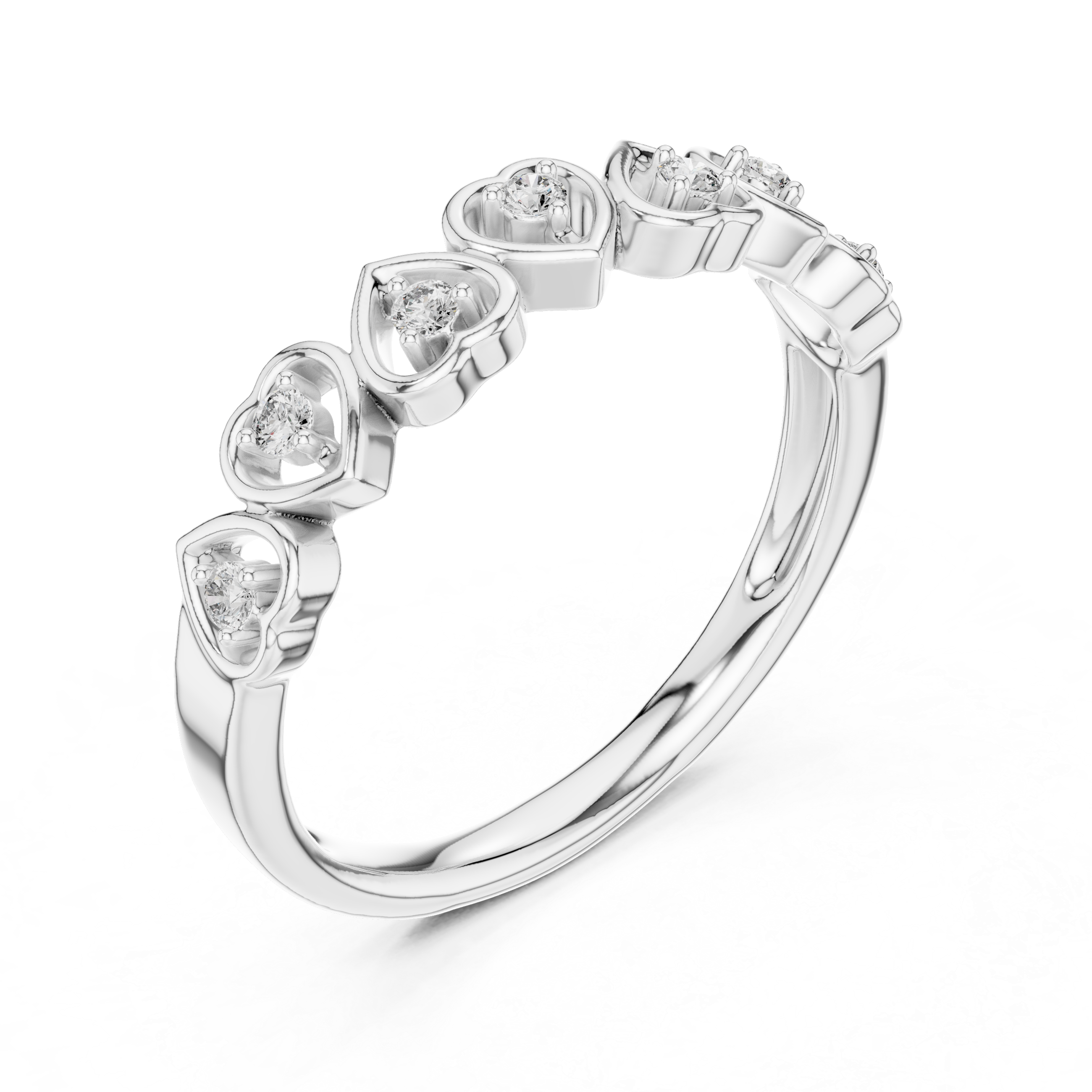 Heart-accented band with alternating open and solid hearts