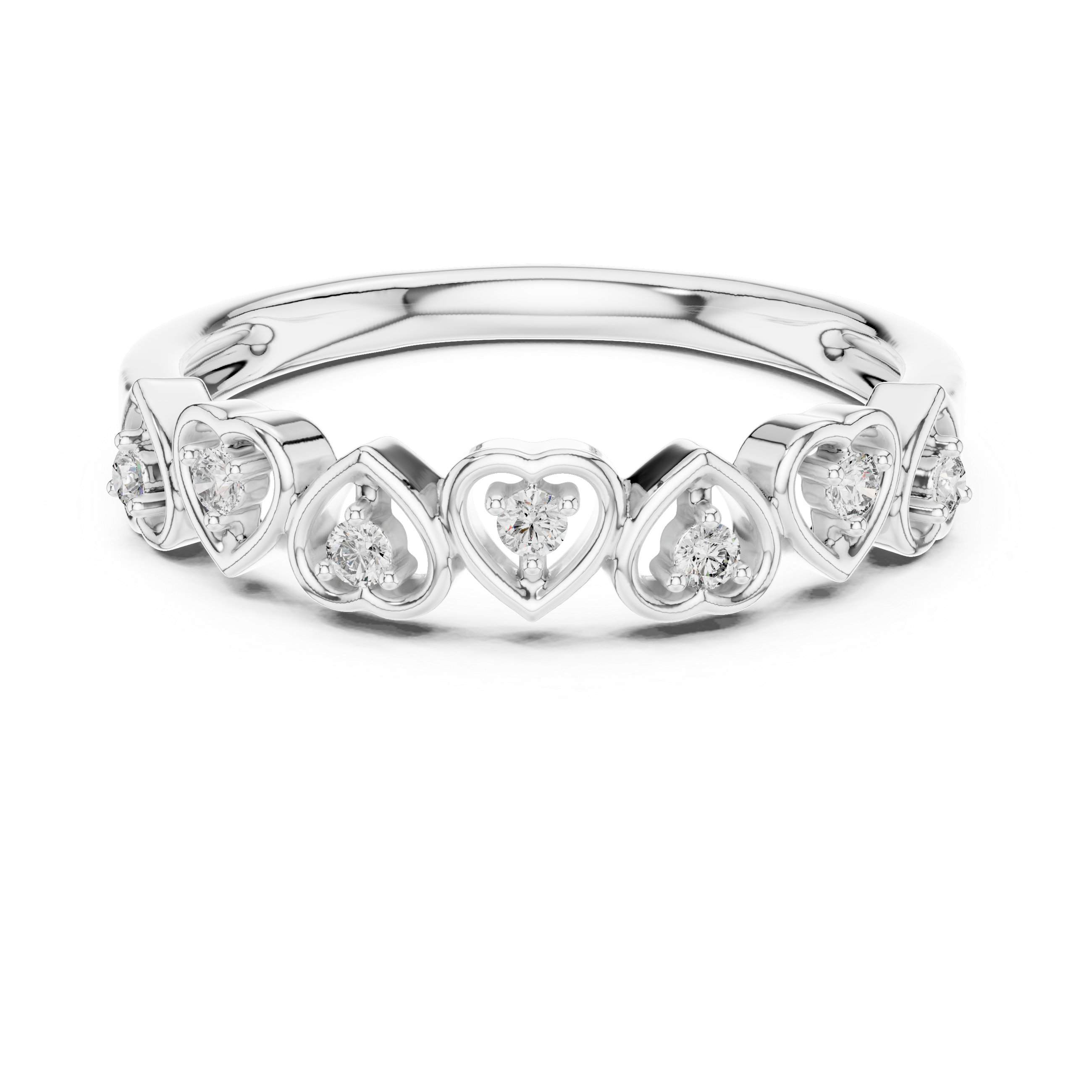 Heart-accented band with alternating open and solid hearts