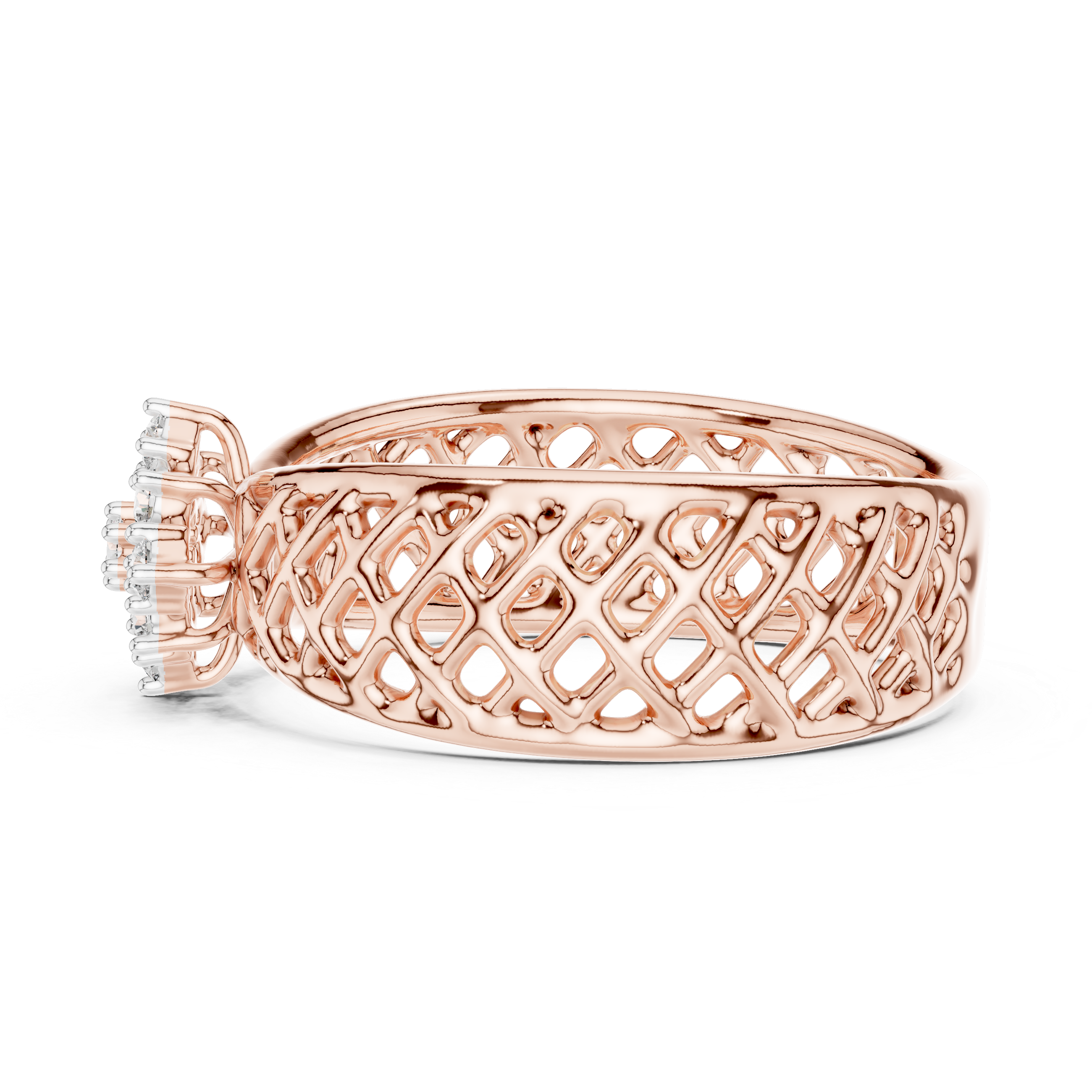 Artistic Rose Gold Band with Diamond Cluster Floral Motif