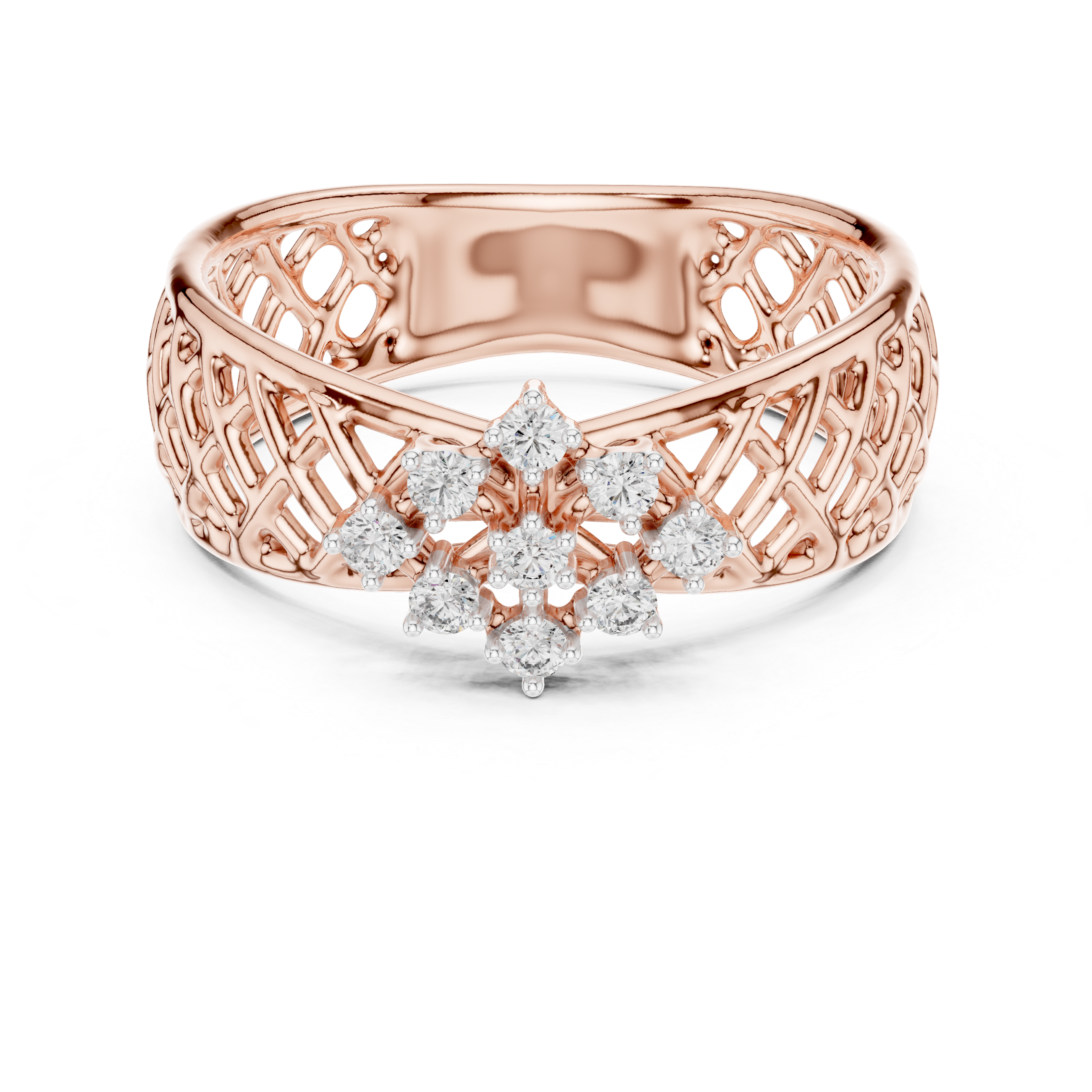 Artistic Rose Gold Band with Diamond Cluster Floral Motif