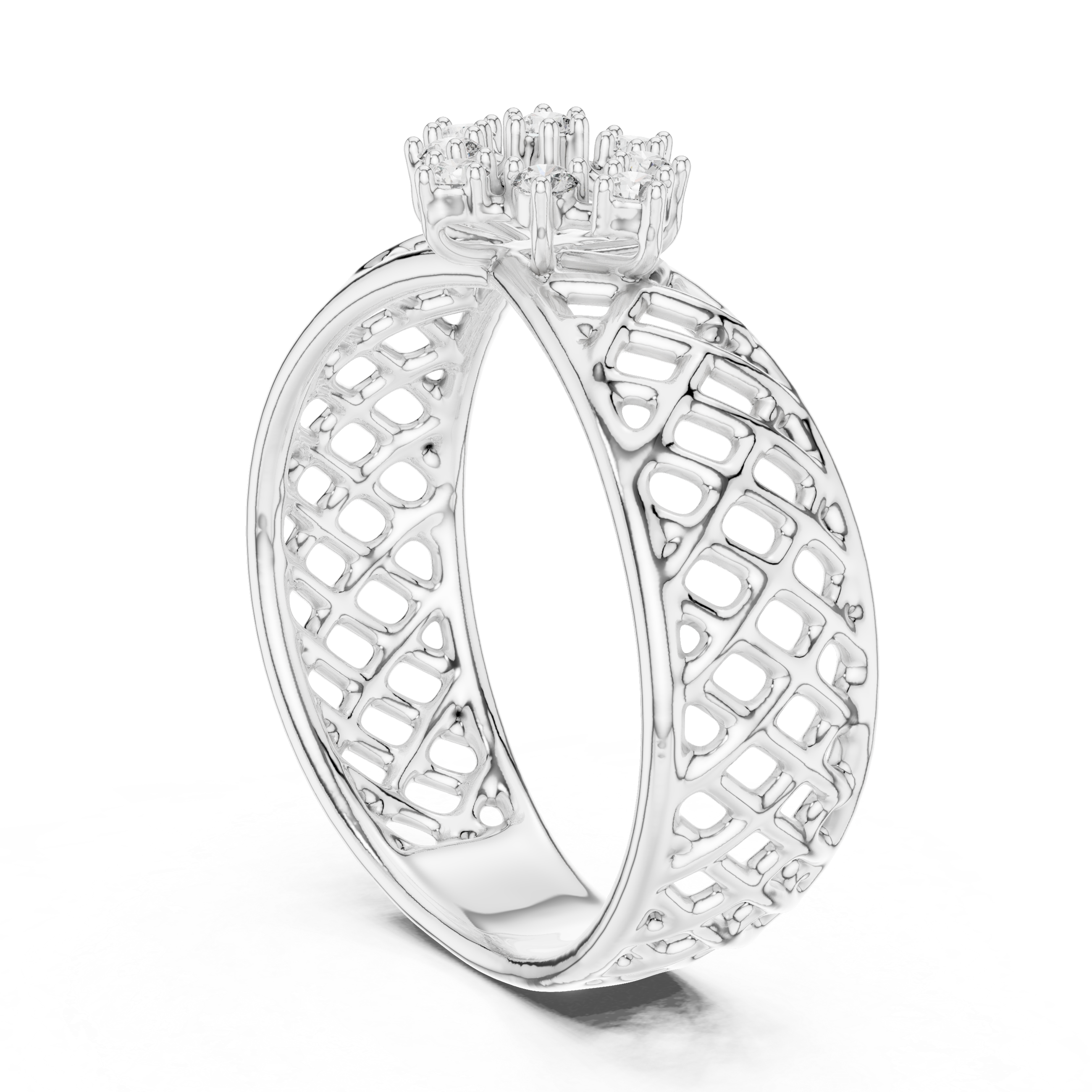 Artistic Rose Gold Band with Diamond Cluster Floral Motif