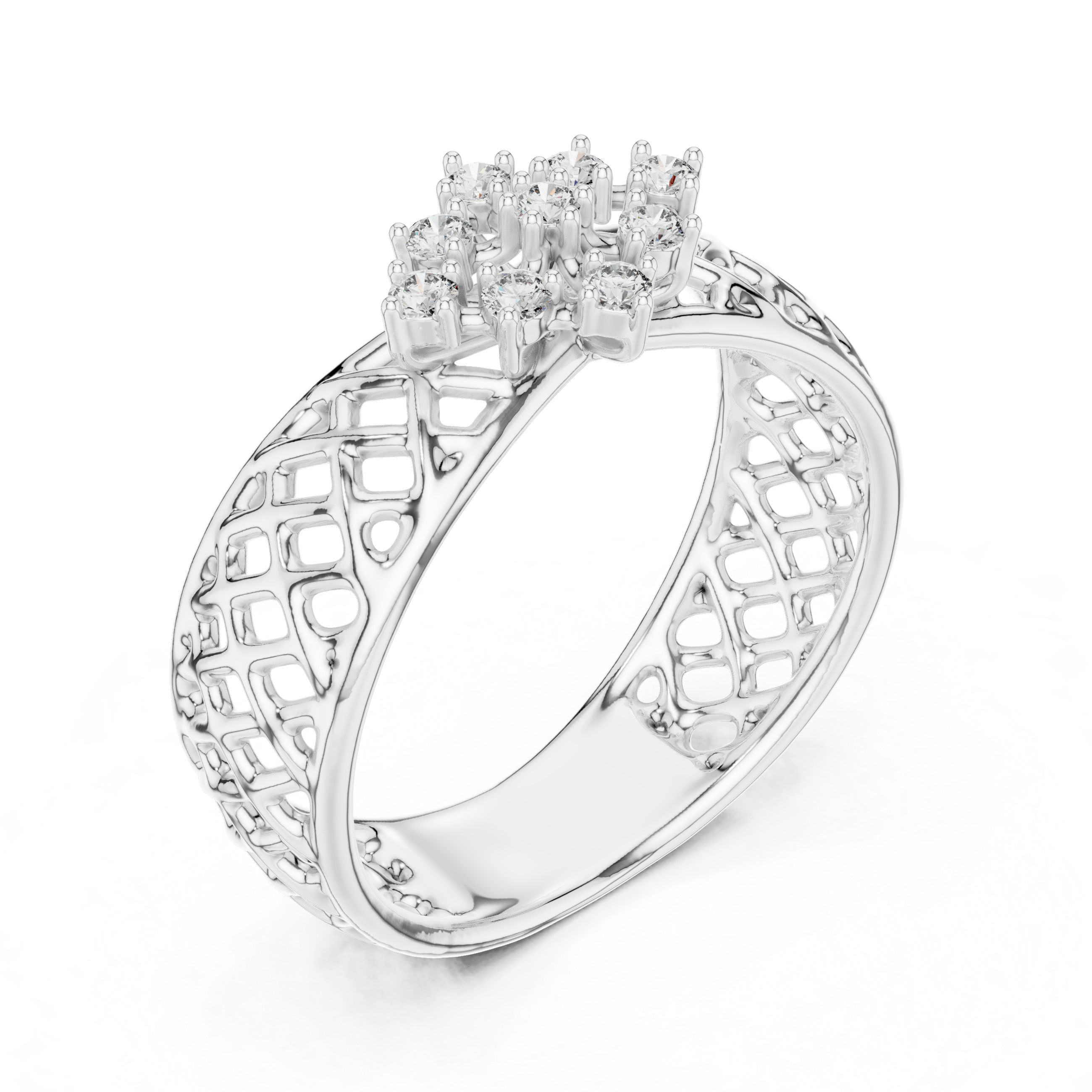 Artistic Rose Gold Band with Diamond Cluster Floral Motif