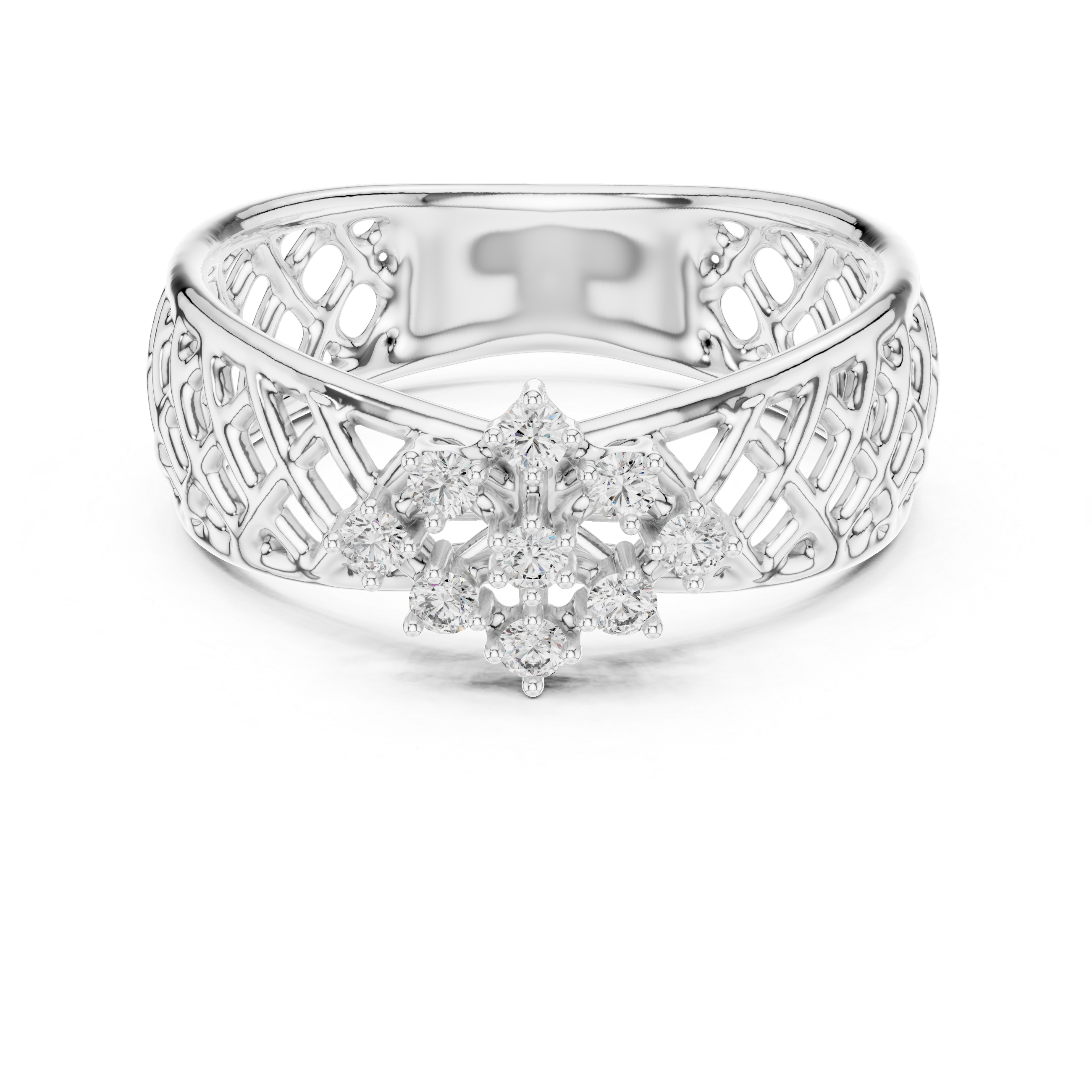 Artistic Rose Gold Band with Diamond Cluster Floral Motif
