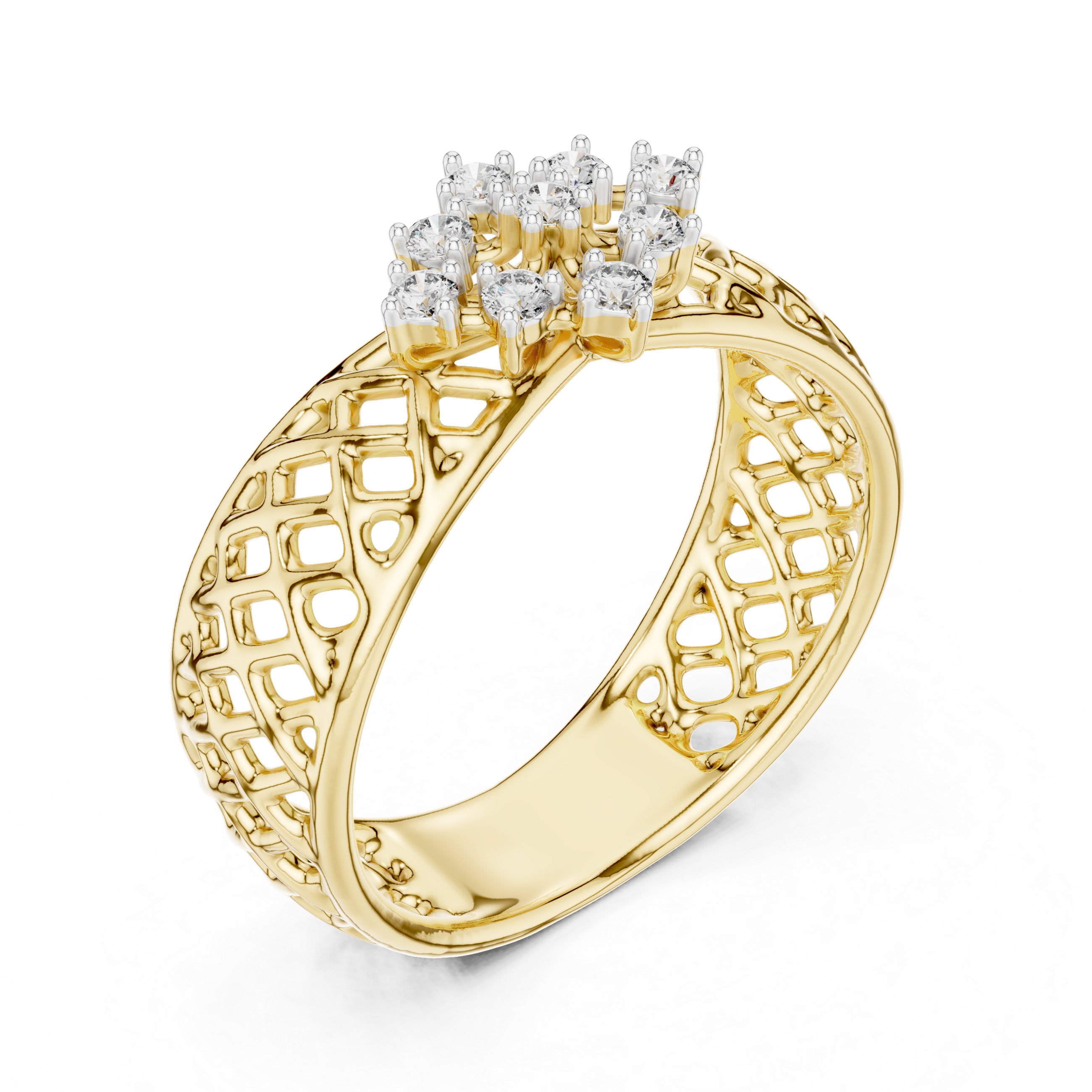 Artistic Rose Gold Band with Diamond Cluster Floral Motif