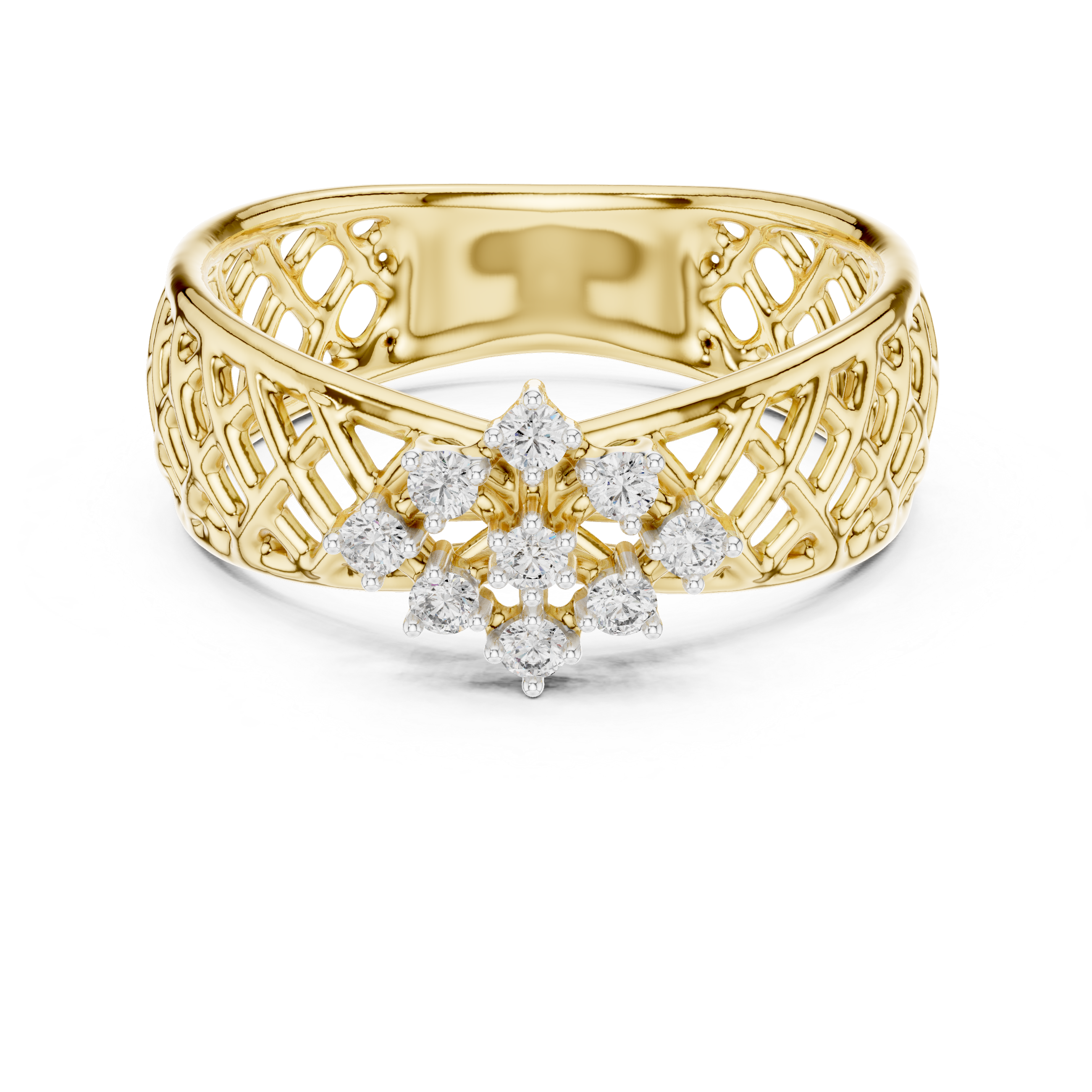 Artistic Rose Gold Band with Diamond Cluster Floral Motif