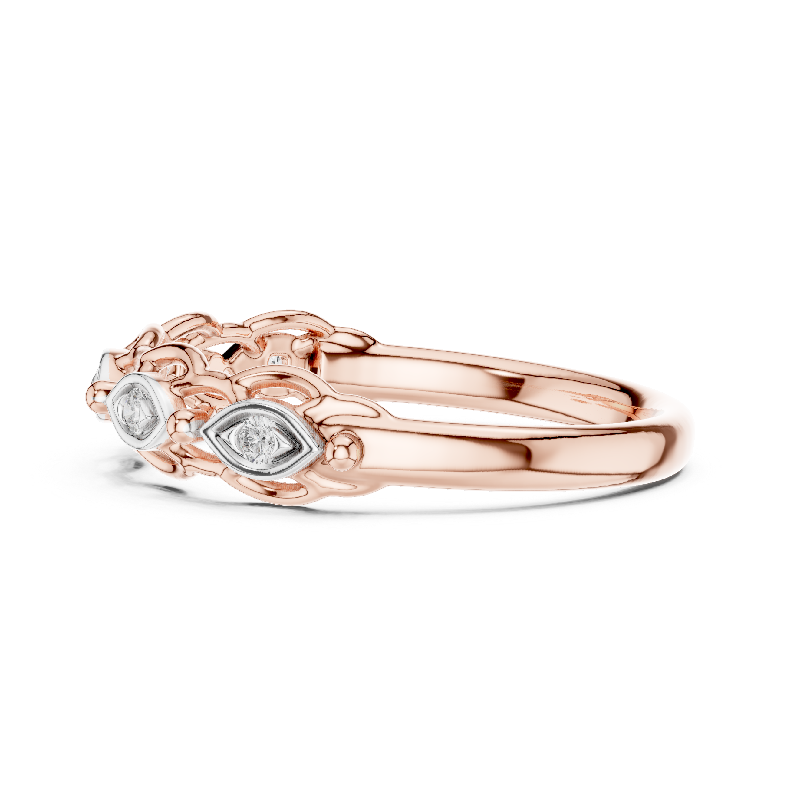 Marquise-shaped diamond motifs and openwork detailing.