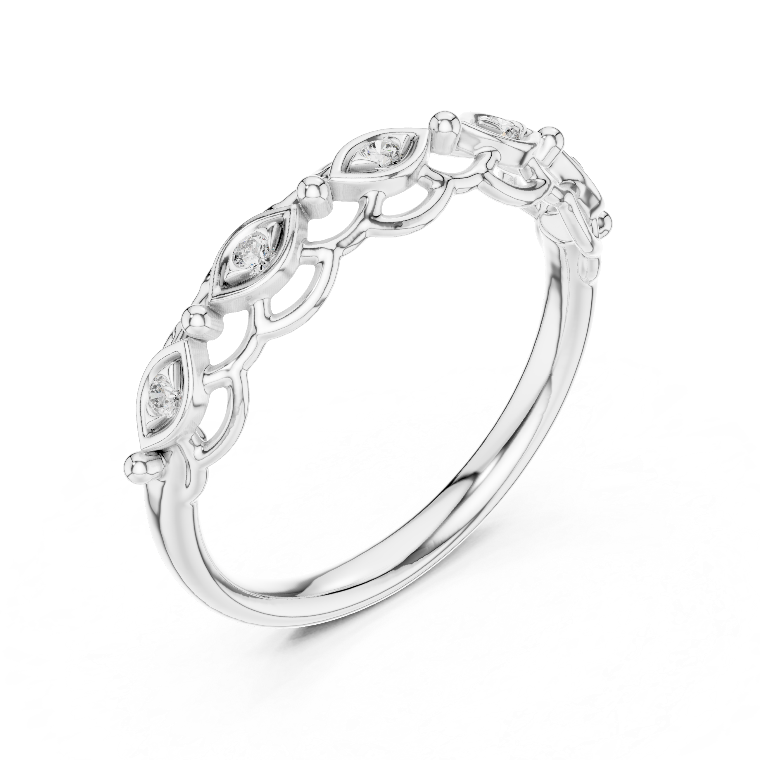 Marquise-shaped diamond motifs and openwork detailing.