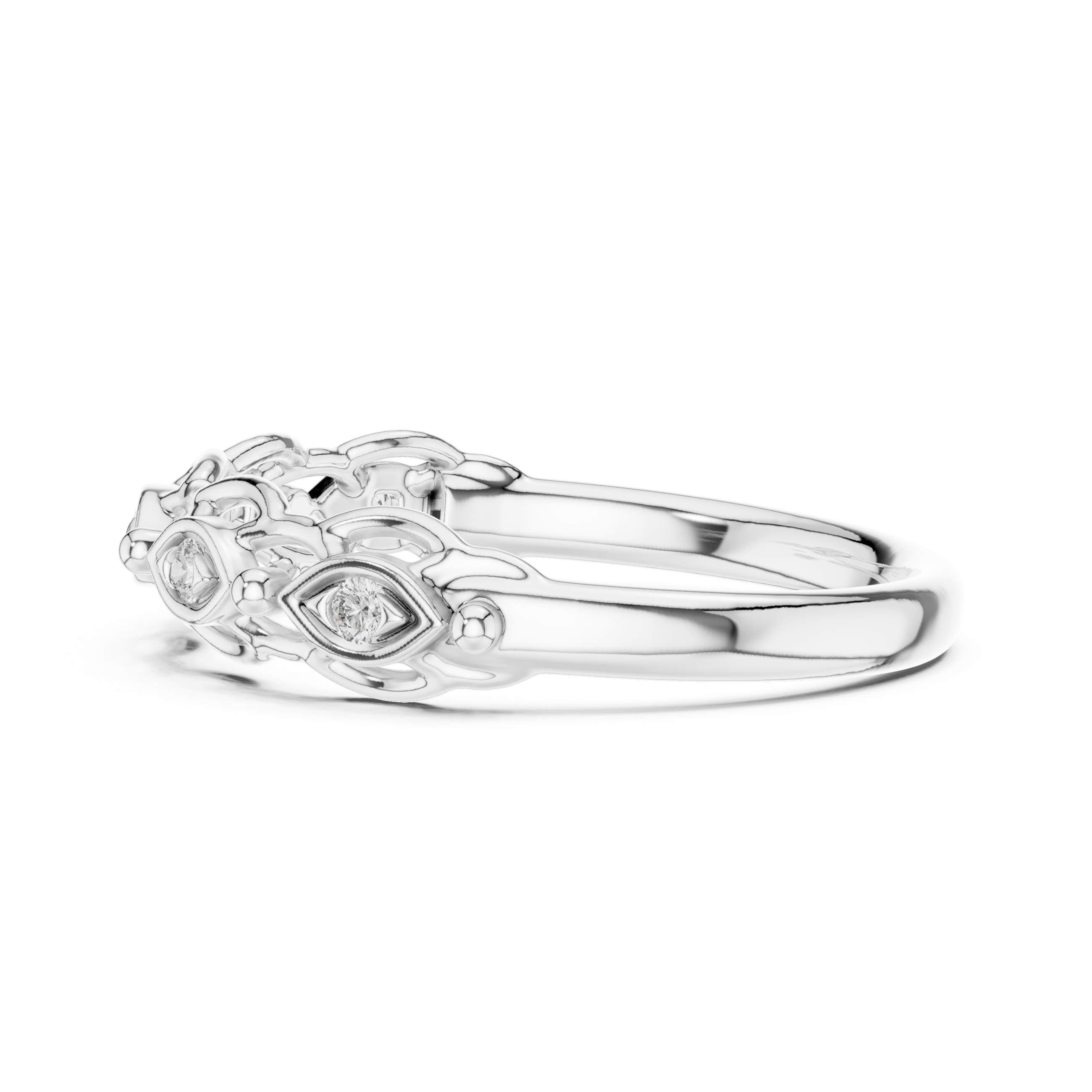Marquise-shaped diamond motifs and openwork detailing.