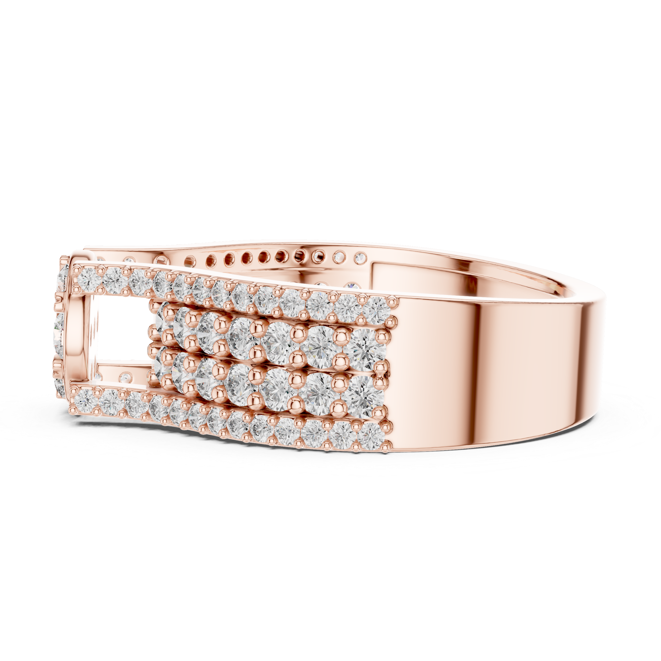 Elegant Rose Gold Diamond Cluster Ring with Pave Band