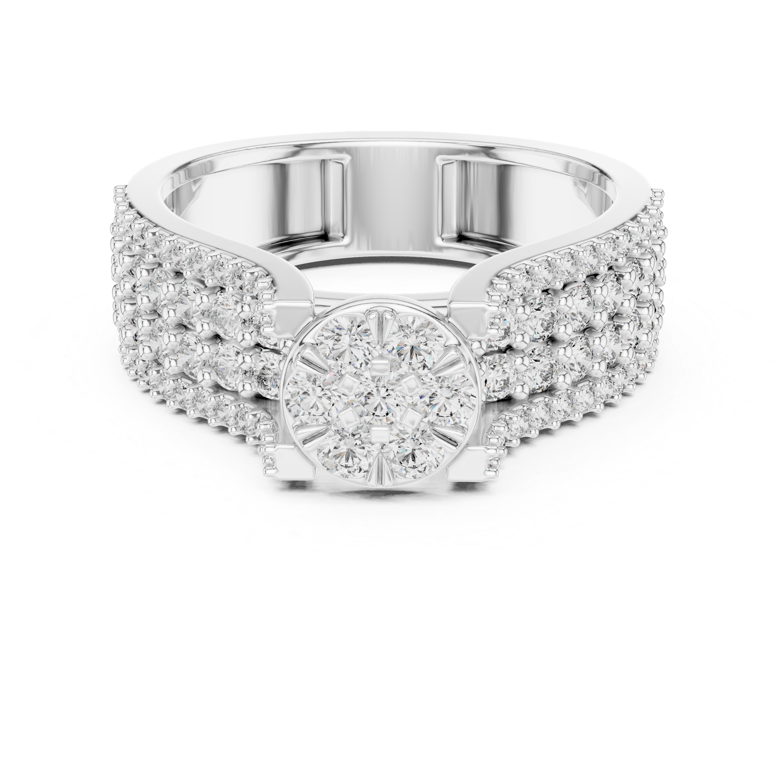 Elegant Rose Gold Diamond Cluster Ring with Pave Band